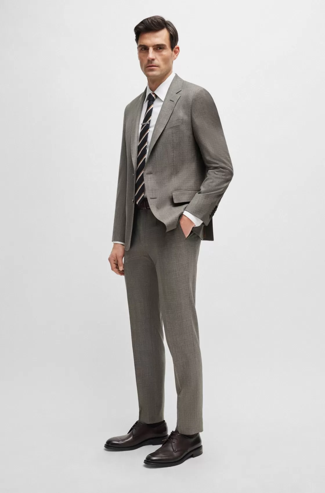 HUGO BOSS Slim-fit Suit In Micro-patterned Stretch Wool Light Brown Best