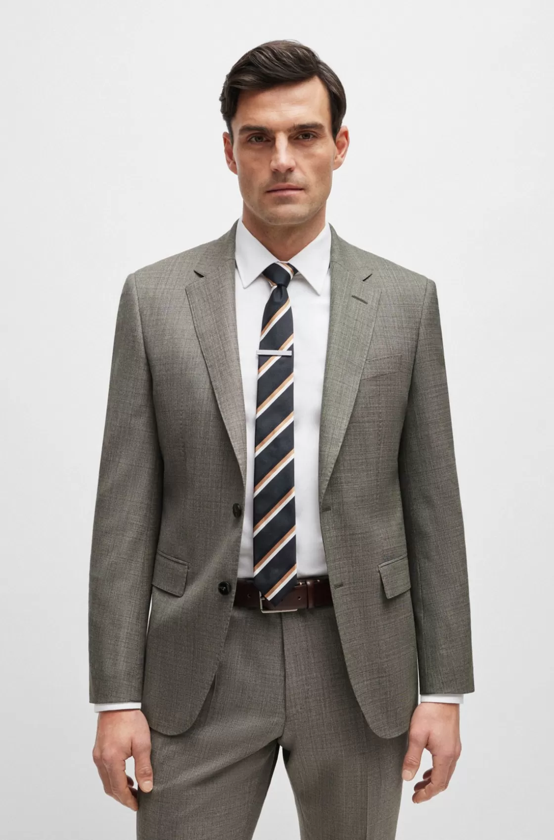 HUGO BOSS Slim-fit Suit In Micro-patterned Stretch Wool Light Brown Best