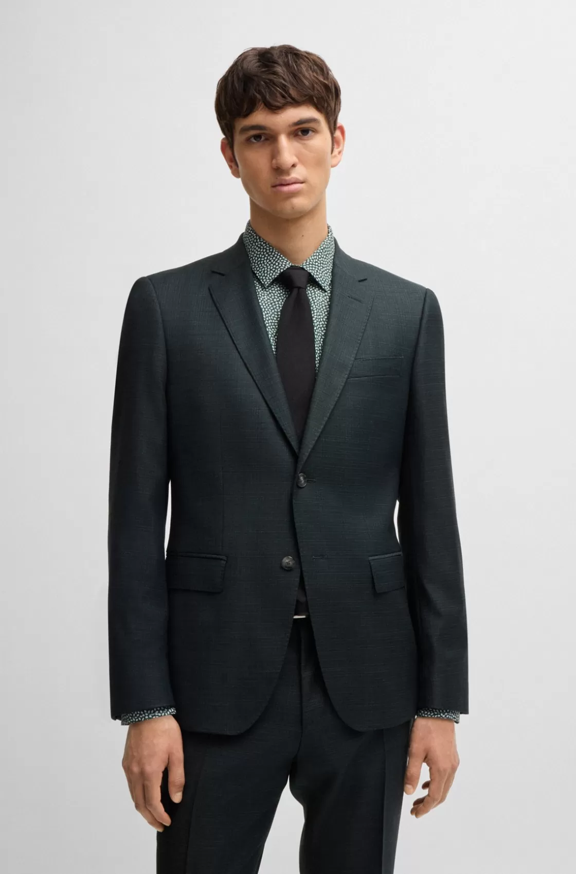 HUGO BOSS Slim-fit Suit In Micro-patterned Stretch Wool Light Green Flash Sale