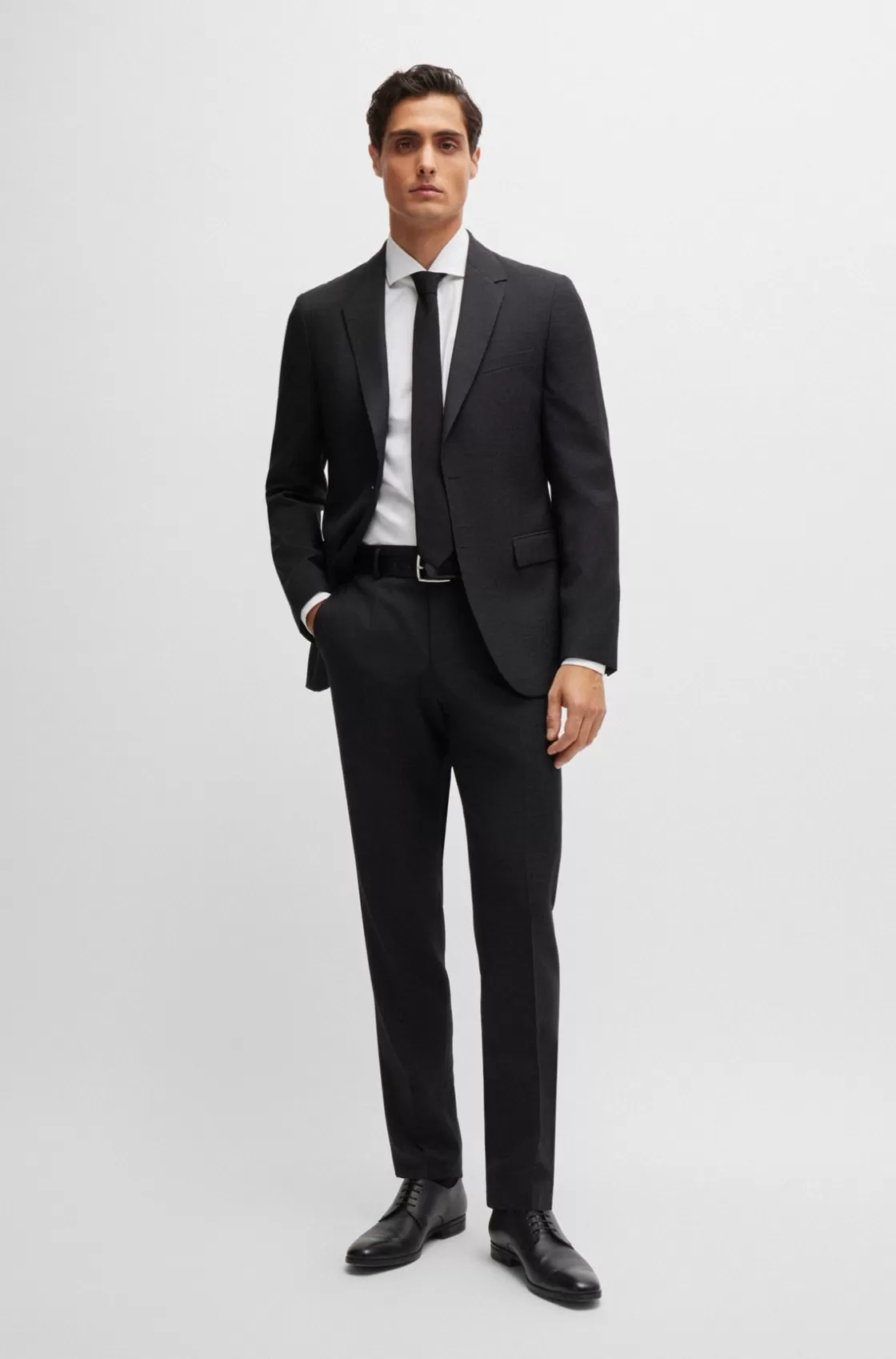 HUGO BOSS Slim-fit Suit In Micro-patterned Wool Black Clearance