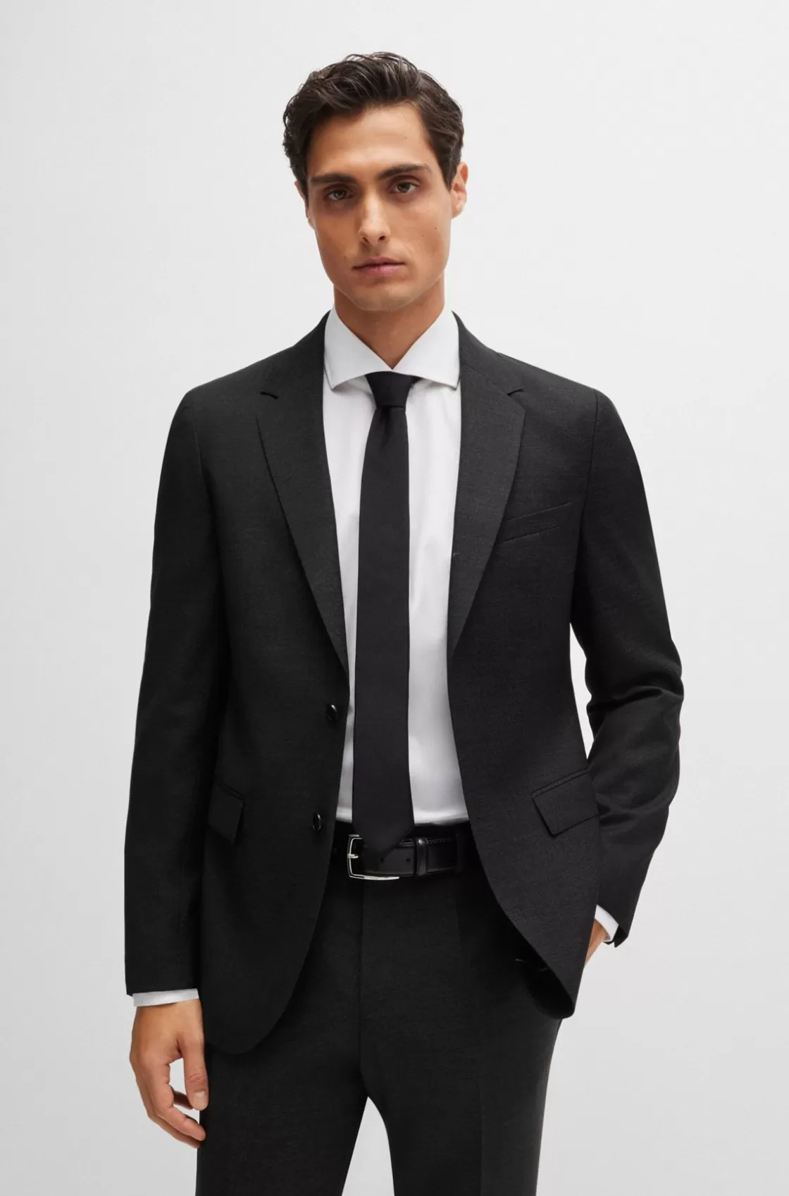 HUGO BOSS Slim-fit Suit In Micro-patterned Wool Black Clearance