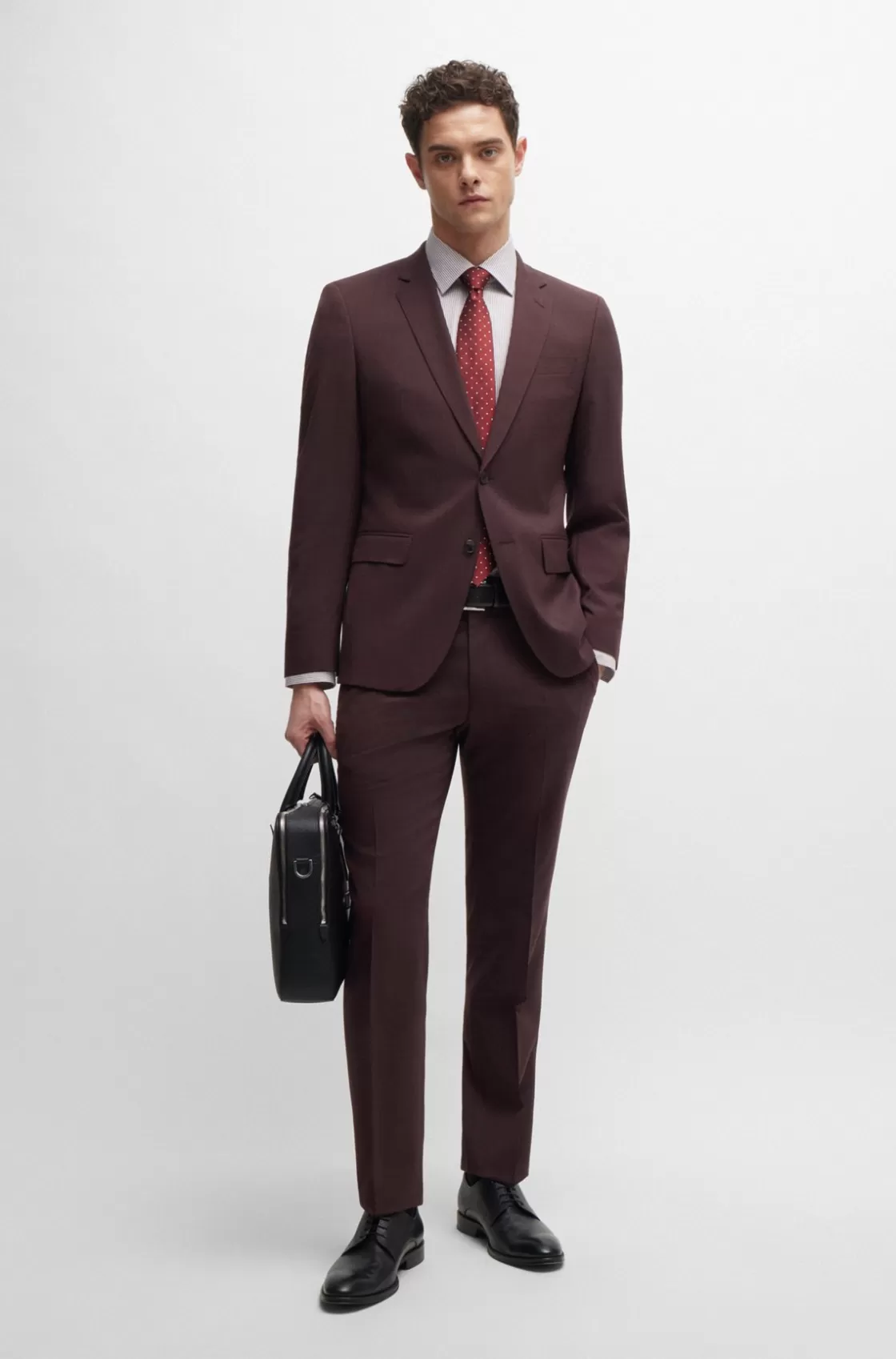 HUGO BOSS Slim-fit Suit In Patterned Stretch Cloth Light Red Sale