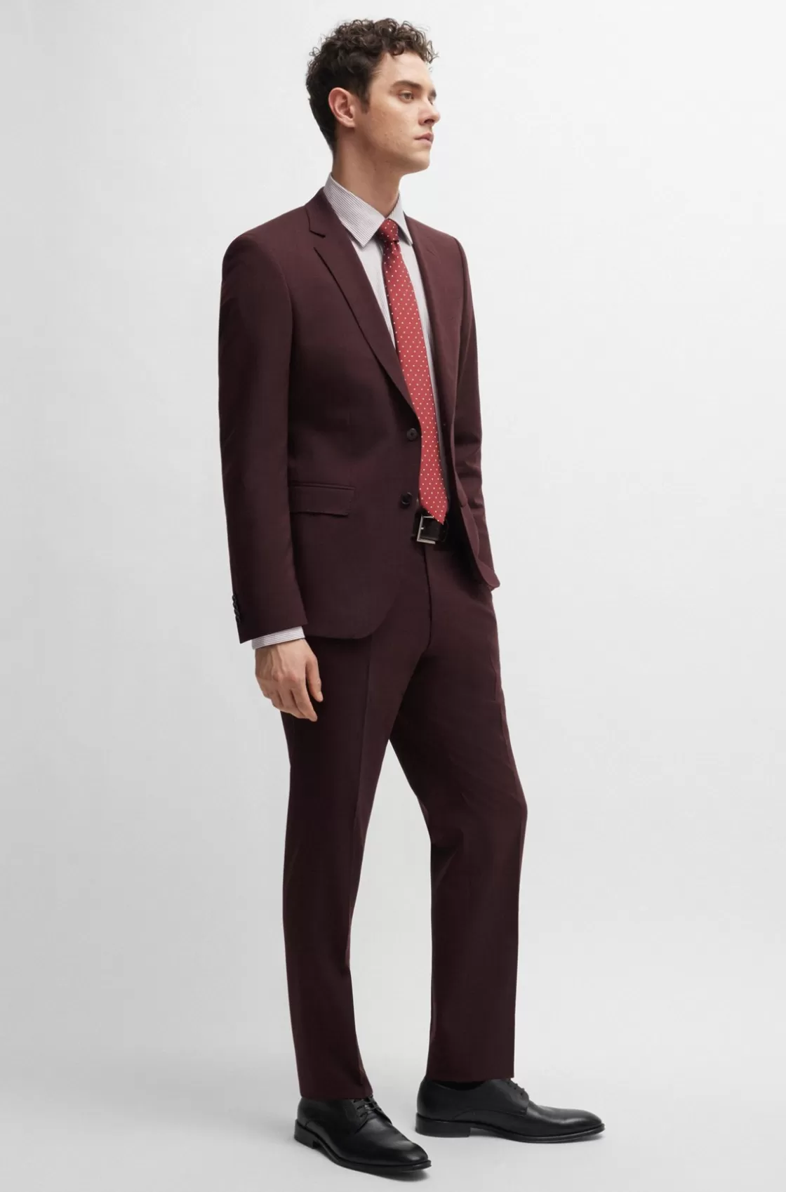 HUGO BOSS Slim-fit Suit In Patterned Stretch Cloth Light Red Sale