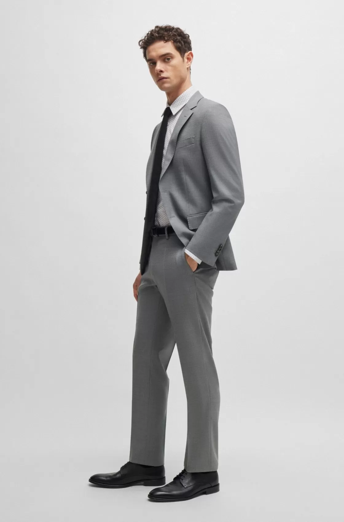 HUGO BOSS Slim-fit Suit In Patterned Stretch Wool Silver Cheap