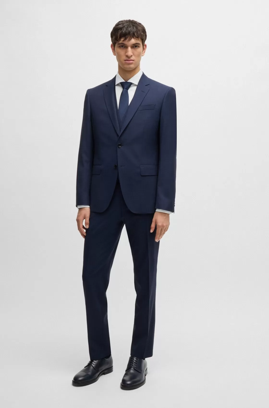 HUGO BOSS Slim-fit Suit In Patterned Stretch Wool Dark Blue Cheap