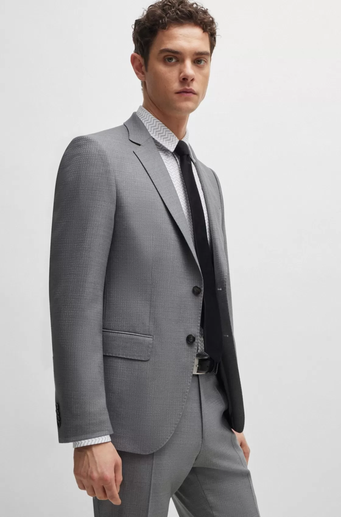 HUGO BOSS Slim-fit Suit In Patterned Stretch Wool Silver Cheap