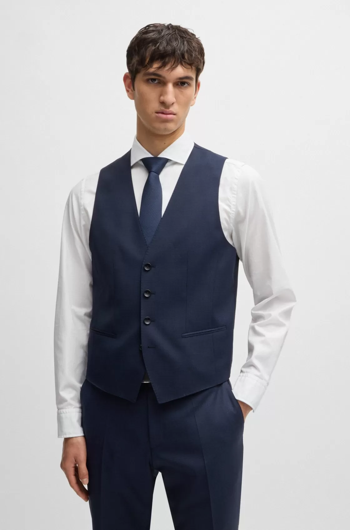 HUGO BOSS Slim-fit Suit In Patterned Stretch Wool Dark Blue Cheap