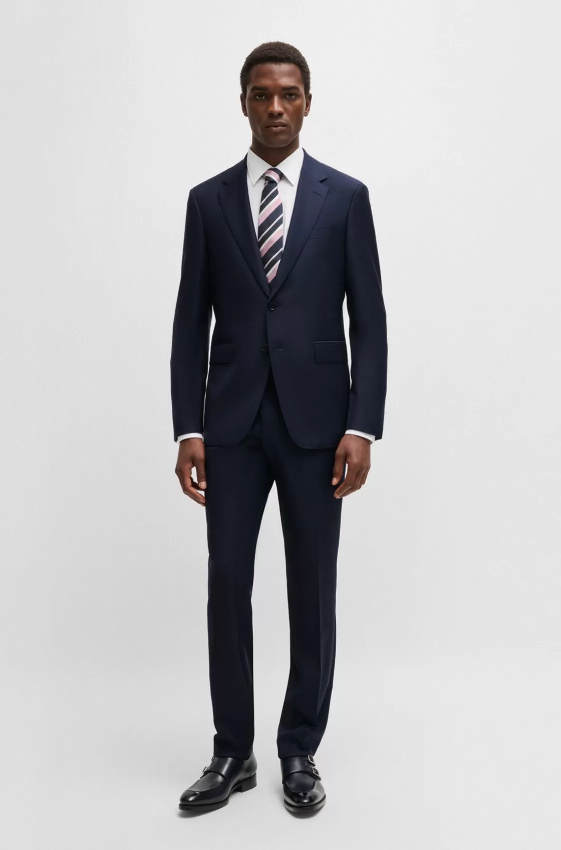 HUGO BOSS Slim-fit Suit In Striped Wool Dark Blue Fashion