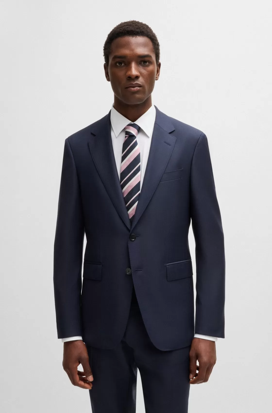 HUGO BOSS Slim-fit Suit In Striped Wool Dark Blue Fashion
