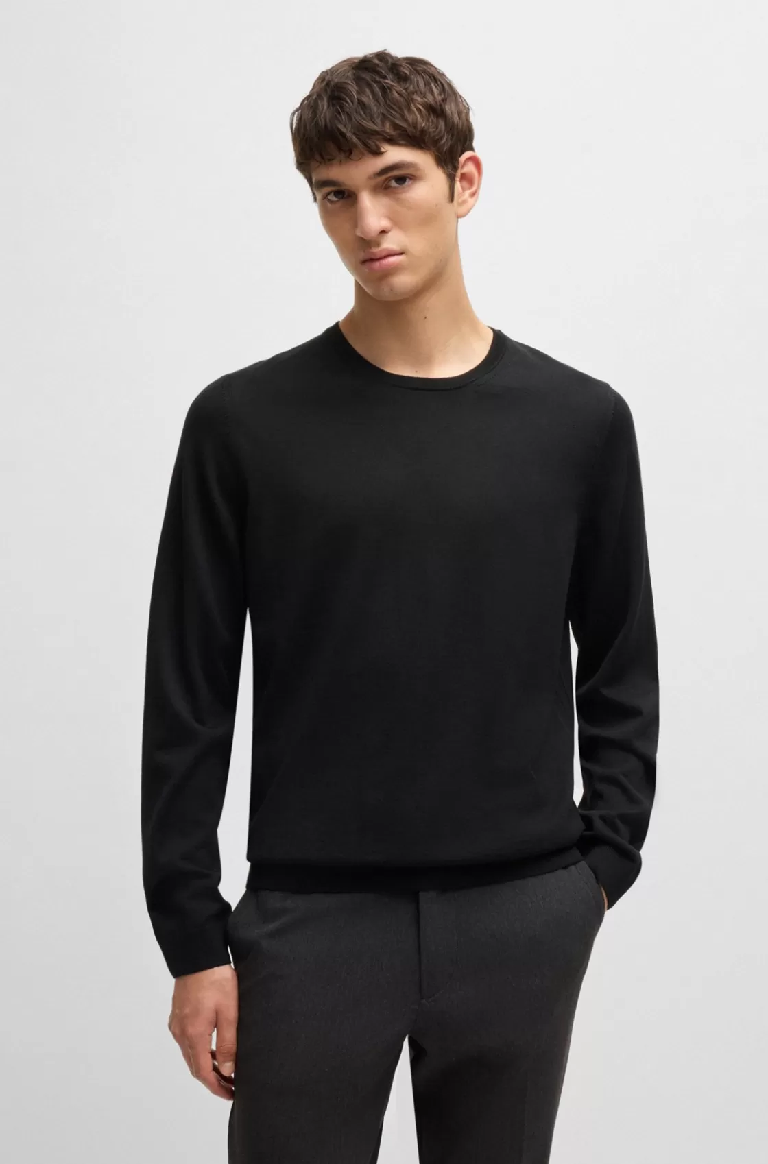 HUGO BOSS Slim-fit Sweater In Virgin Wool With Crew Neckline Black Best Sale