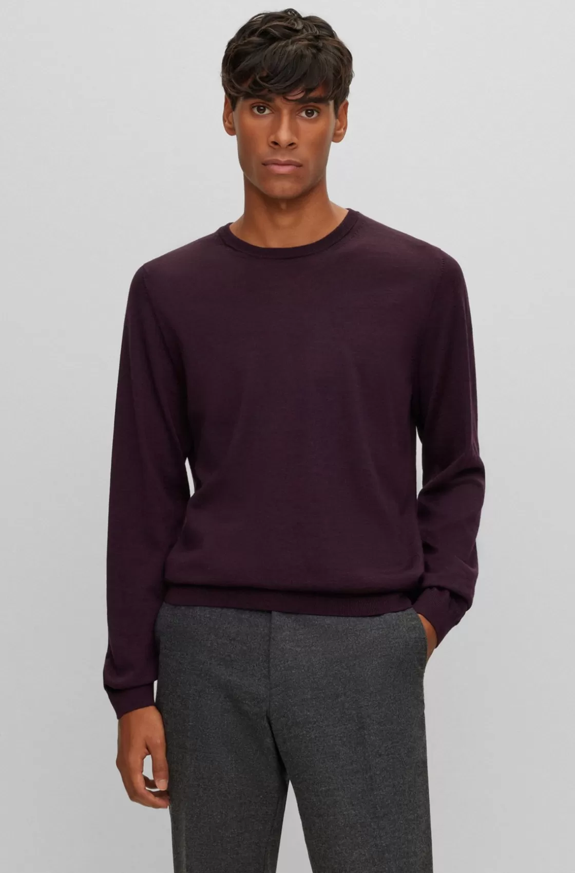 HUGO BOSS Slim-fit Sweater In Virgin Wool With Crew Neckline Dark Red Clearance
