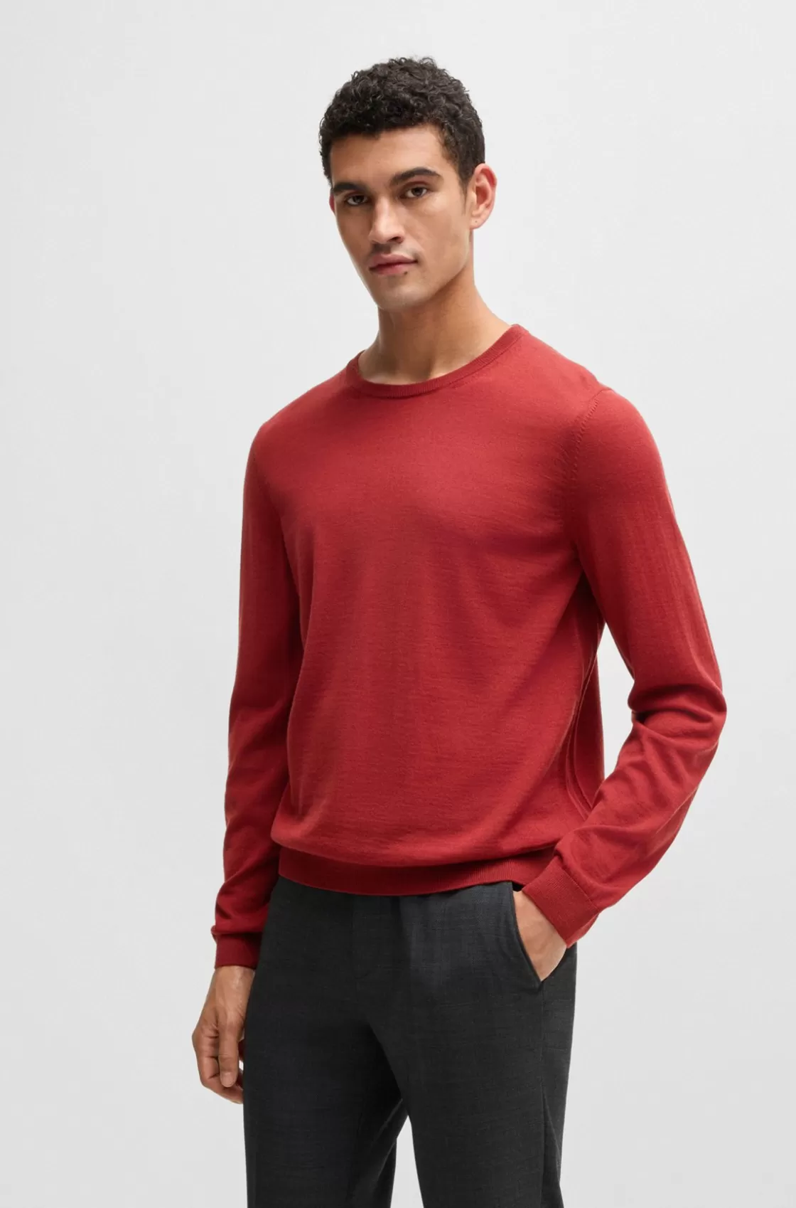 HUGO BOSS Slim-fit Sweater In Virgin Wool With Crew Neckline Red Shop