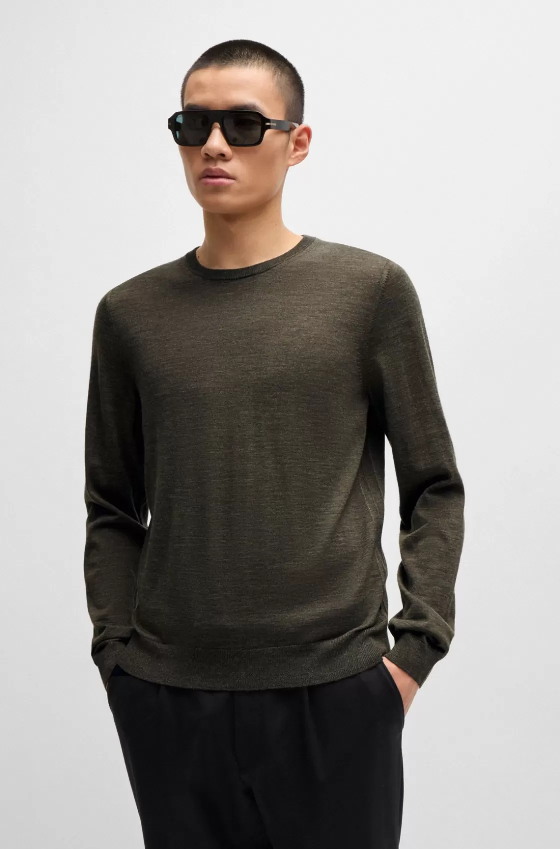 HUGO BOSS Slim-fit Sweater In Virgin Wool With Crew Neckline Light Green Sale