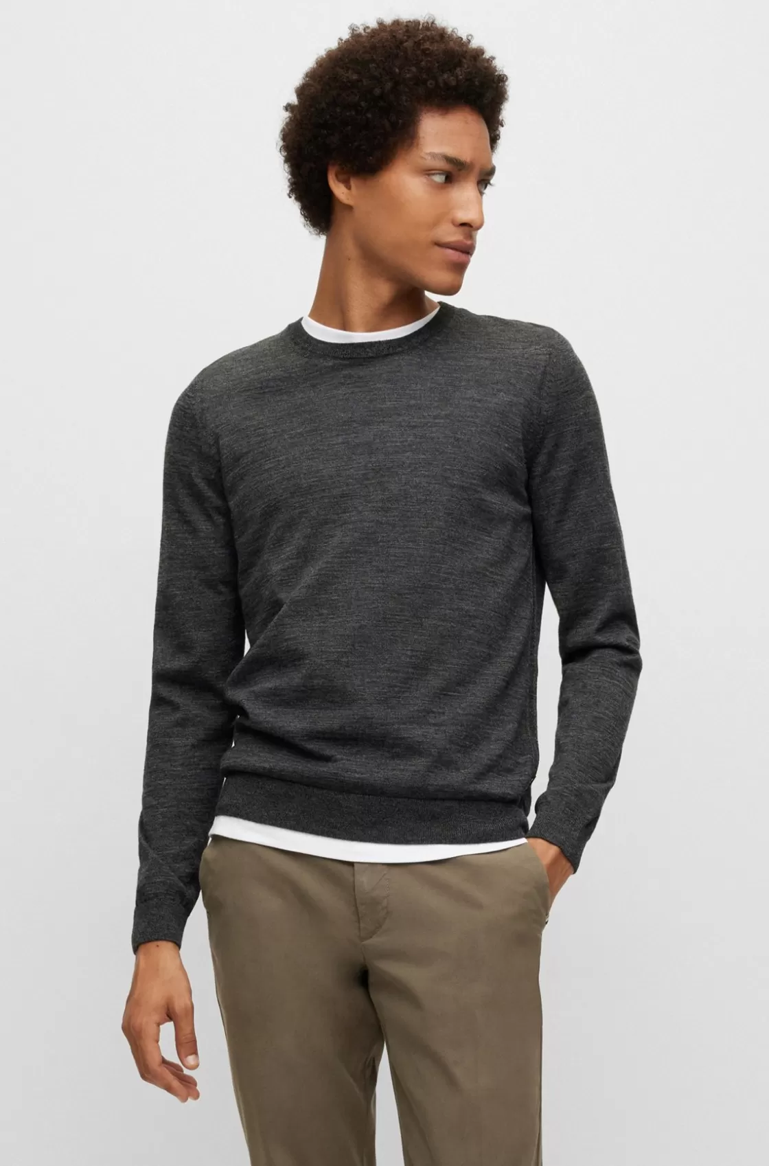 HUGO BOSS Slim-fit Sweater In Virgin Wool With Crew Neckline Black Shop