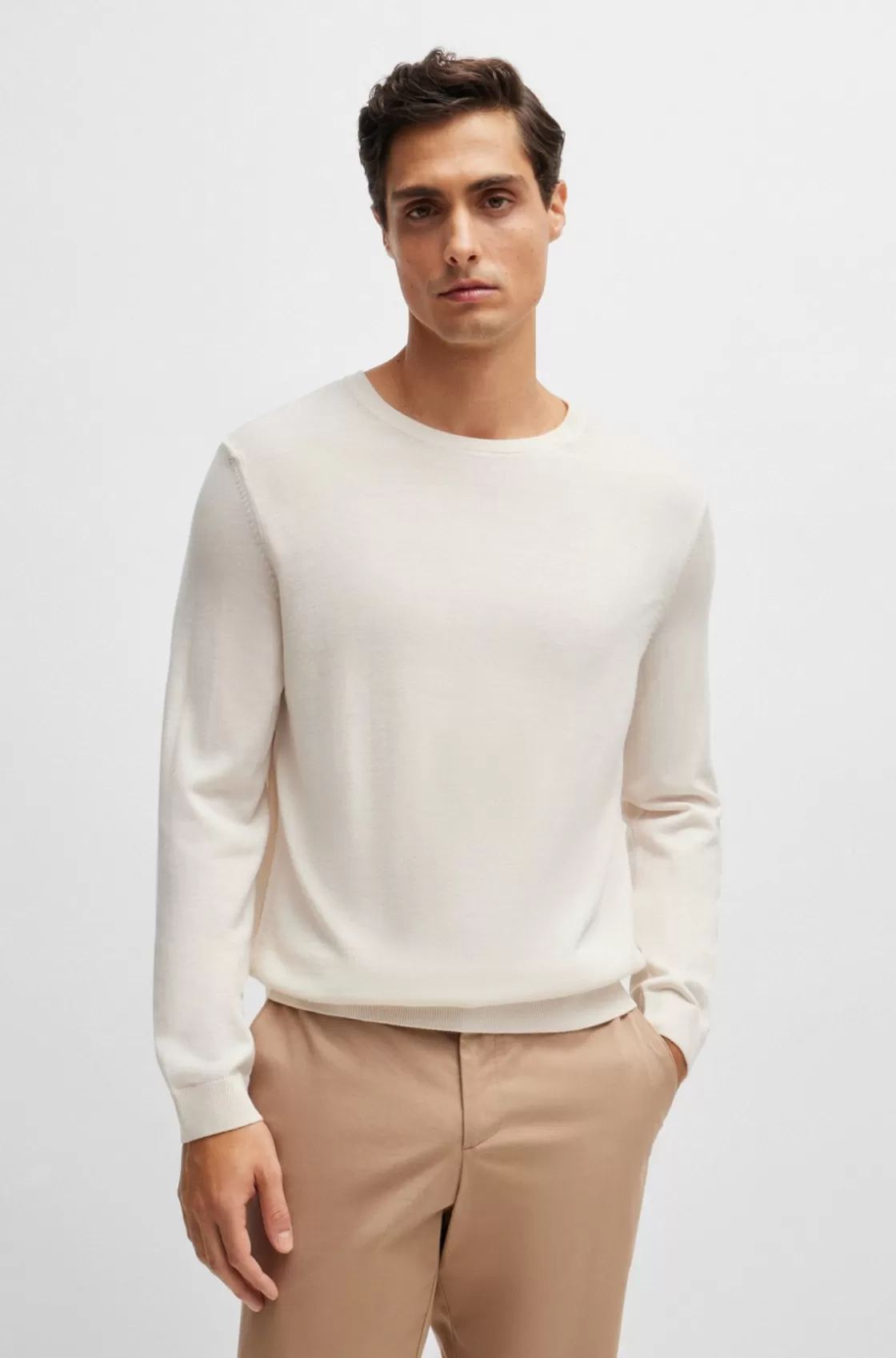 HUGO BOSS Slim-fit Sweater In Virgin Wool With Crew Neckline White Fashion