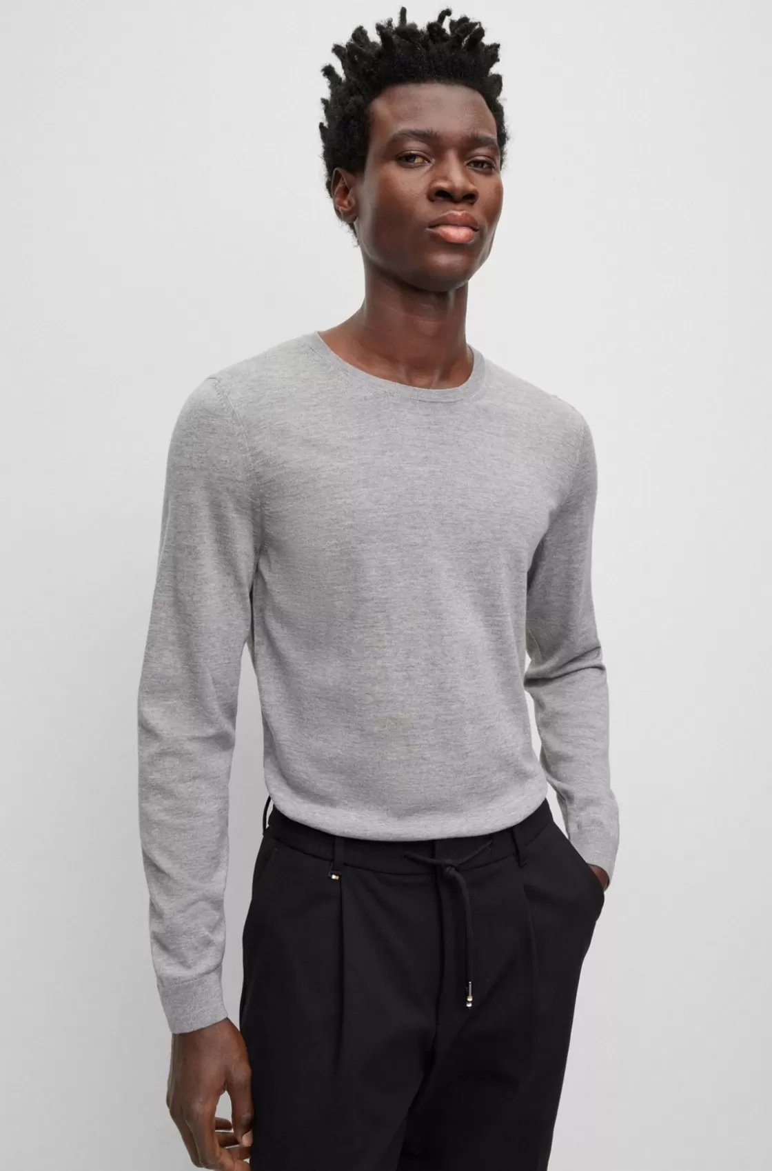 HUGO BOSS Slim-fit Sweater In Virgin Wool With Crew Neckline Silver Best Sale