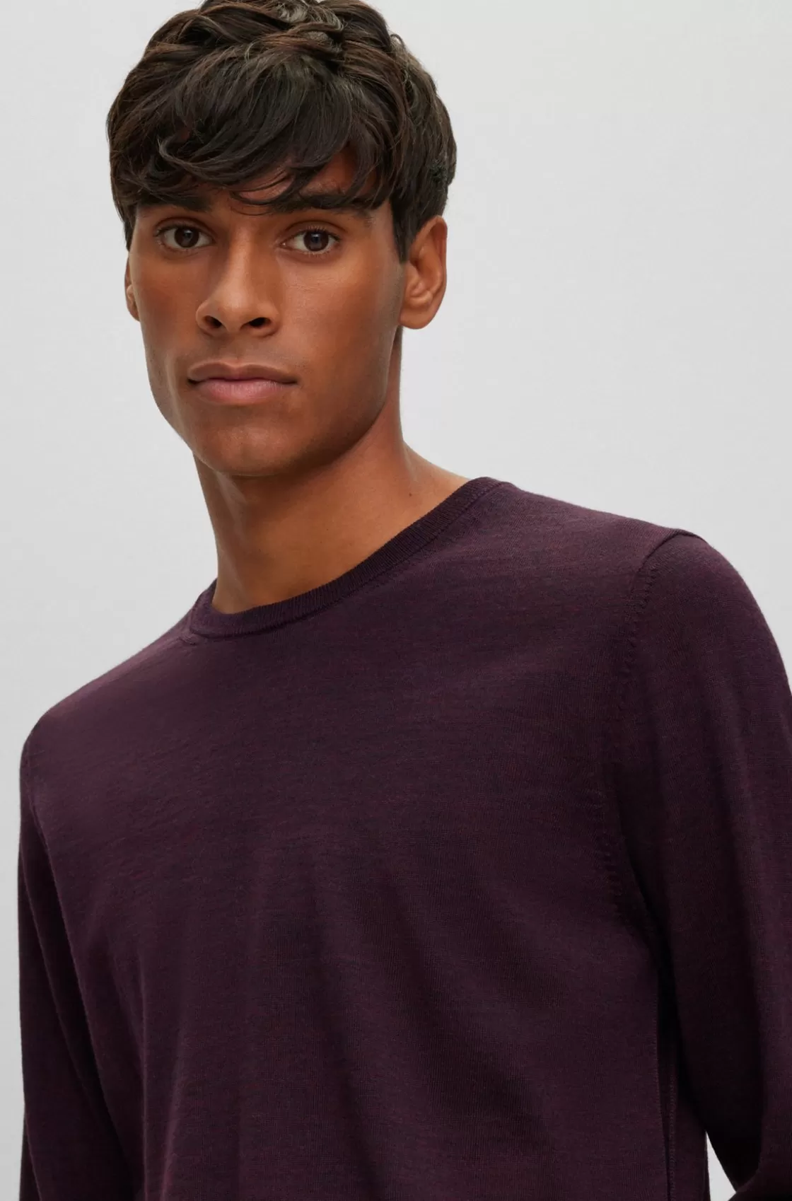 HUGO BOSS Slim-fit Sweater In Virgin Wool With Crew Neckline Dark Red Clearance