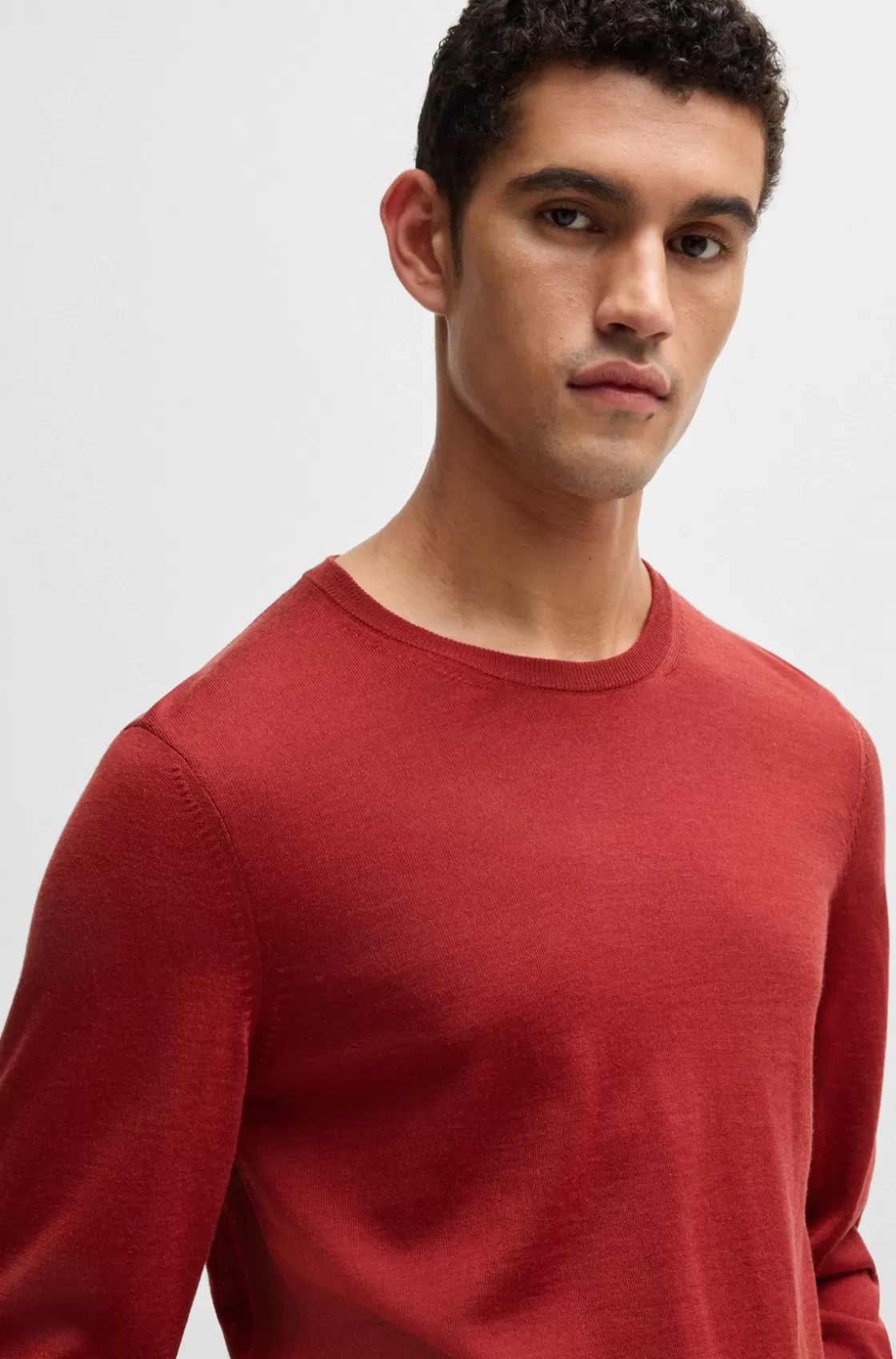 HUGO BOSS Slim-fit Sweater In Virgin Wool With Crew Neckline Red Shop