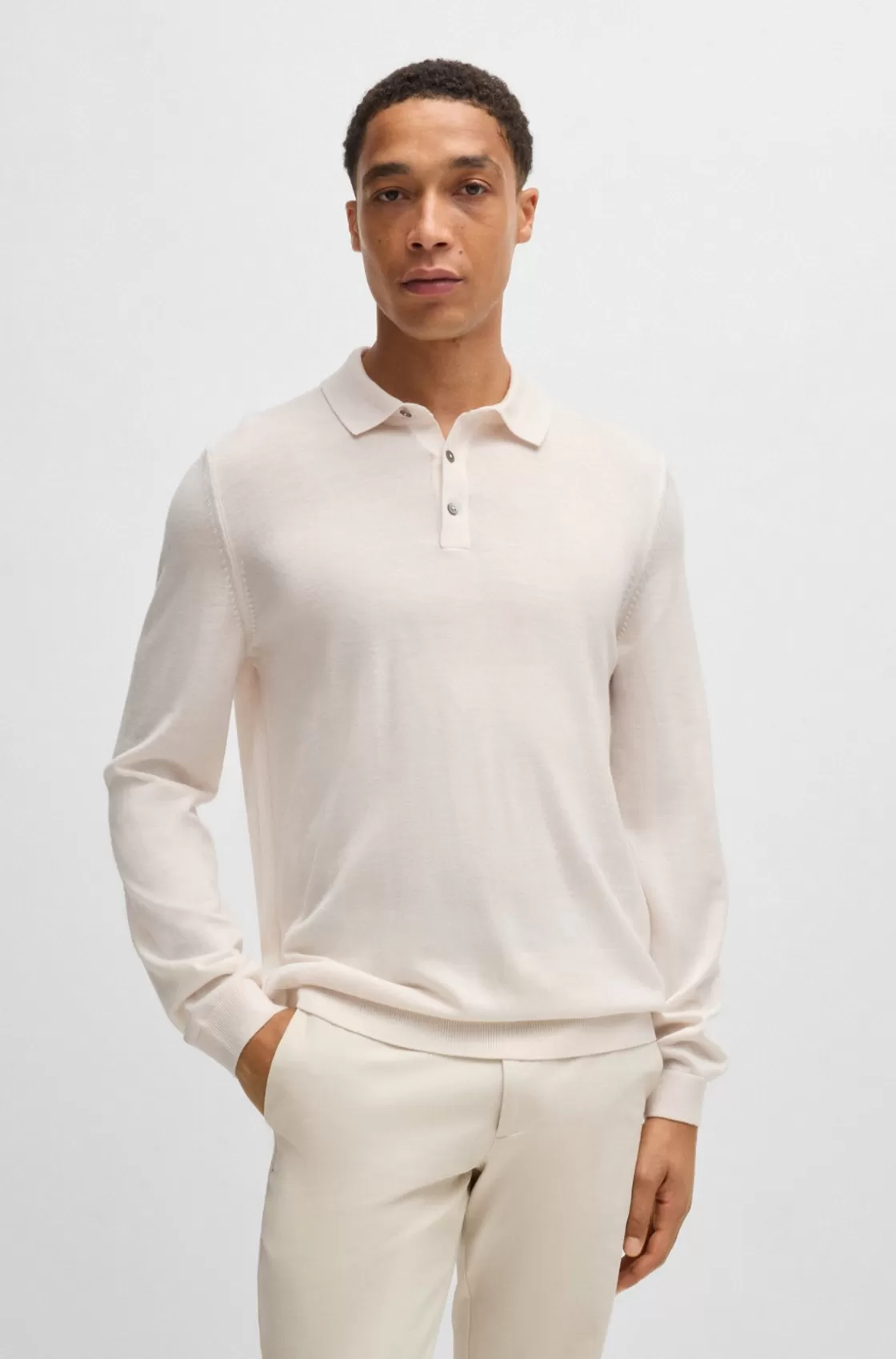 HUGO BOSS Slim-fit Sweater In Wool With Polo Collar White Store