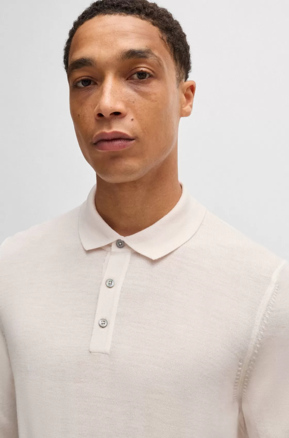 HUGO BOSS Slim-fit Sweater In Wool With Polo Collar White Store