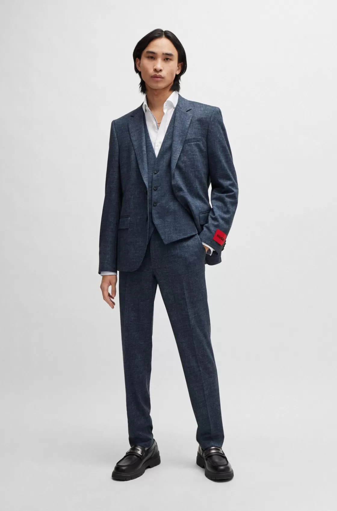 HUGO BOSS Slim-fit Three-piece Suit In Performance-stretch Jersey Blue Clearance