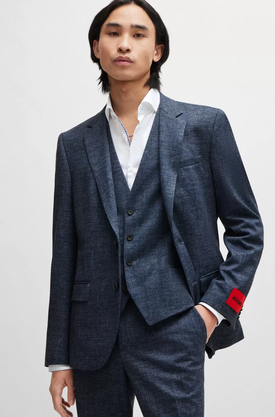 HUGO BOSS Slim-fit Three-piece Suit In Performance-stretch Jersey Blue Clearance