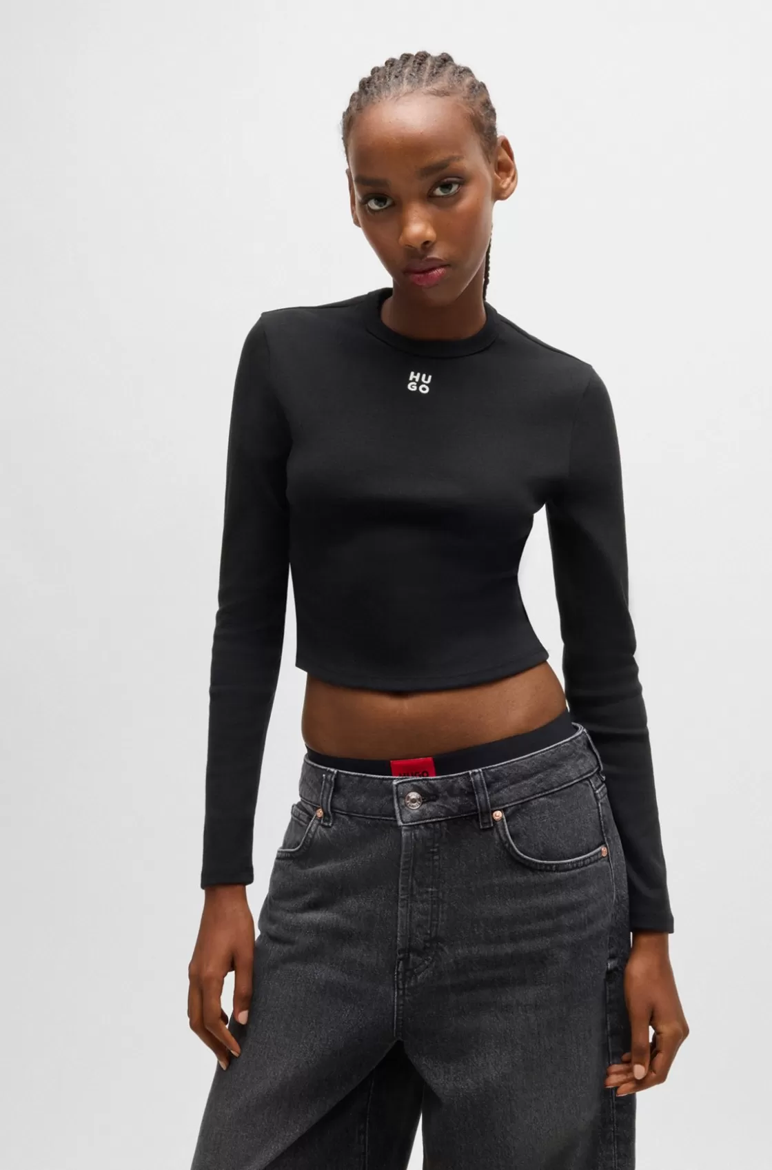 HUGO BOSS Slim-fit Top With Stacked Logo Black Fashion