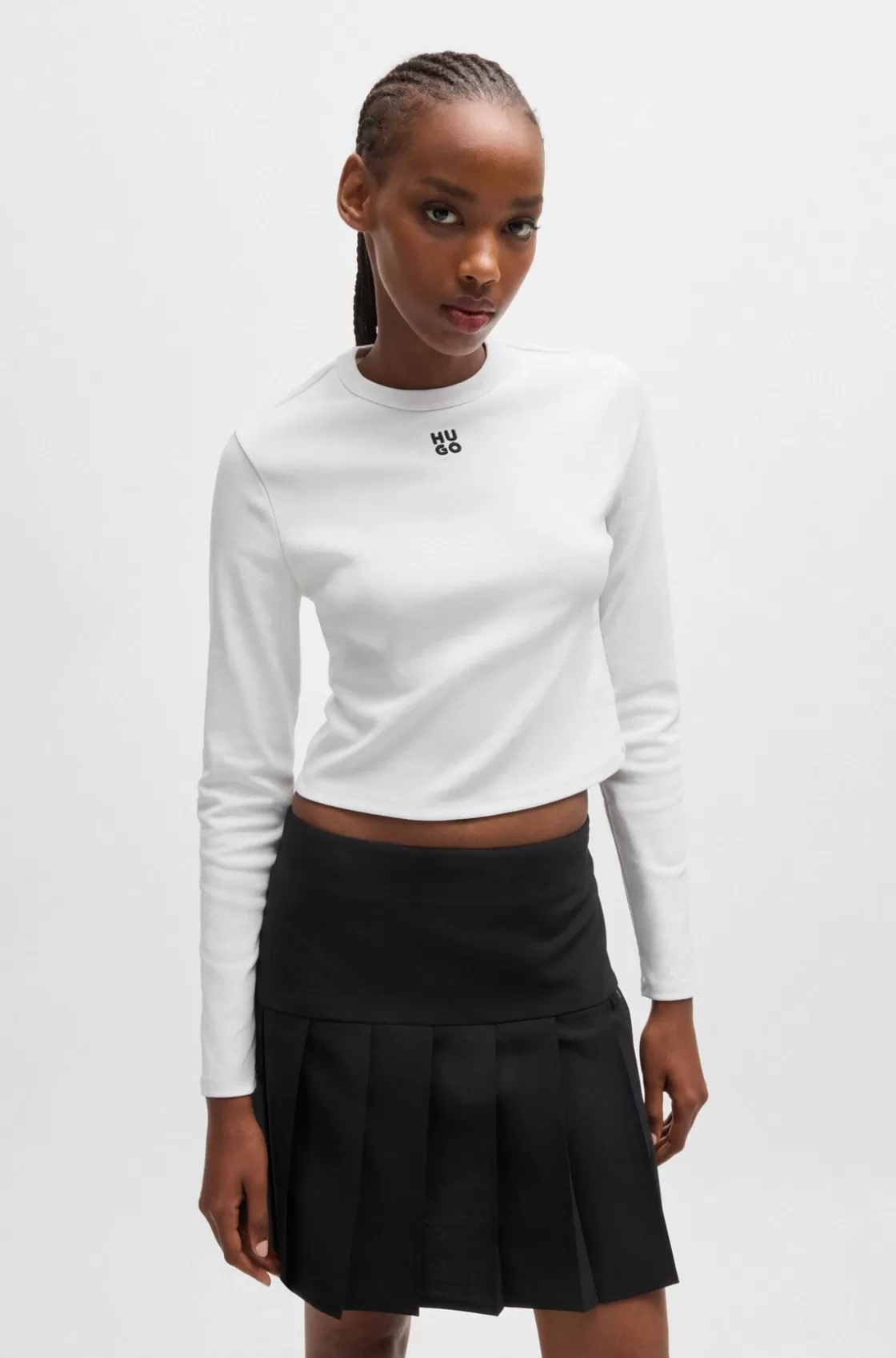 HUGO BOSS Slim-fit Top With Stacked Logo White Shop