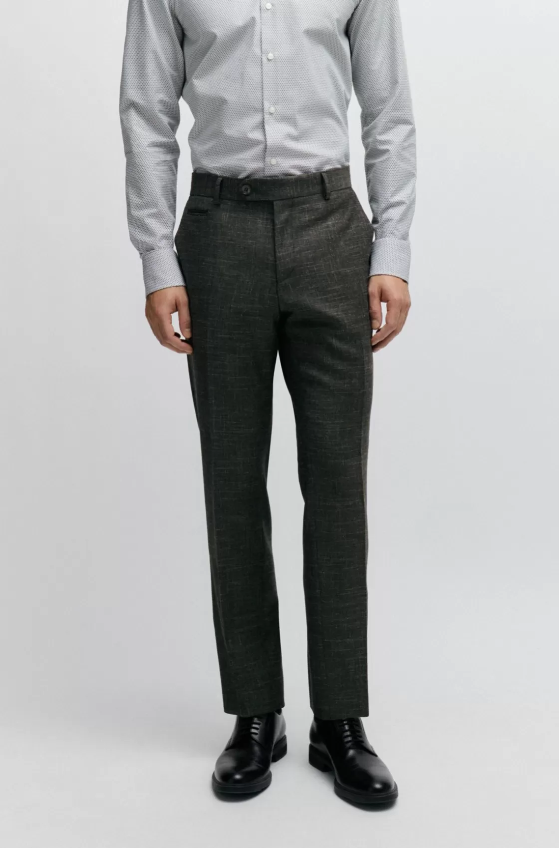 HUGO BOSS Slim-fit Trousers In A Patterned Wool Blend Dark Green Best
