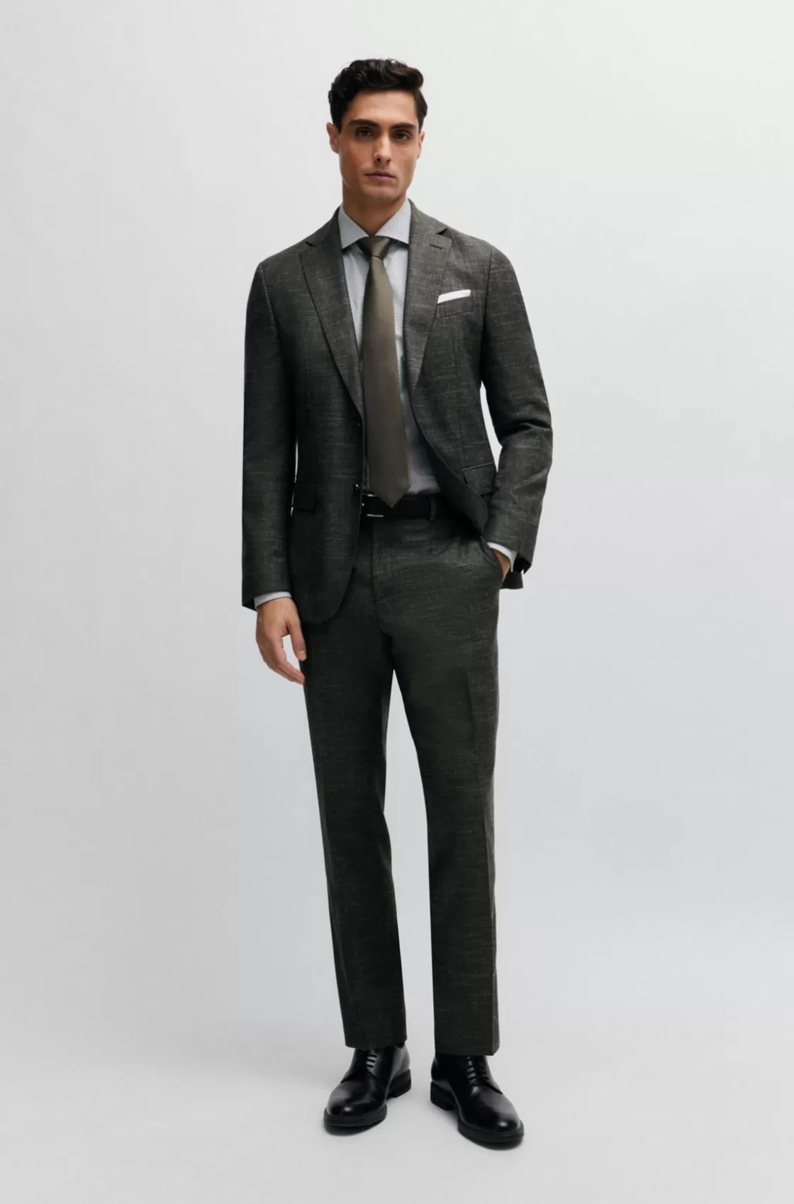 HUGO BOSS Slim-fit Trousers In A Patterned Wool Blend Dark Green Best