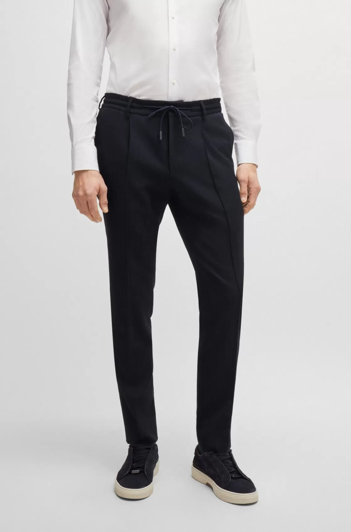 HUGO BOSS Slim-fit Trousers In A Striped Wool Blend Dark Blue Outlet