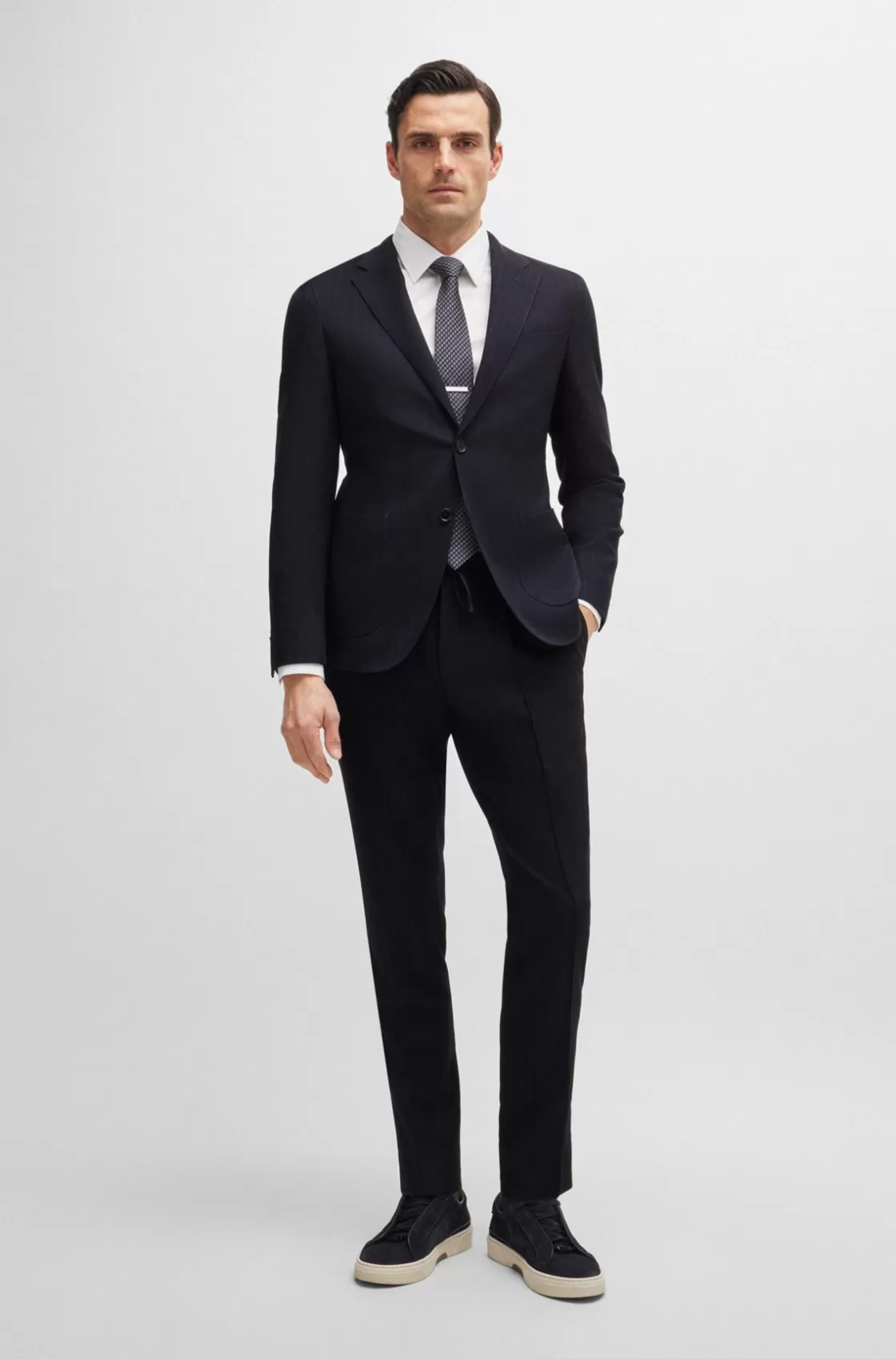 HUGO BOSS Slim-fit Trousers In A Striped Wool Blend Dark Blue Outlet