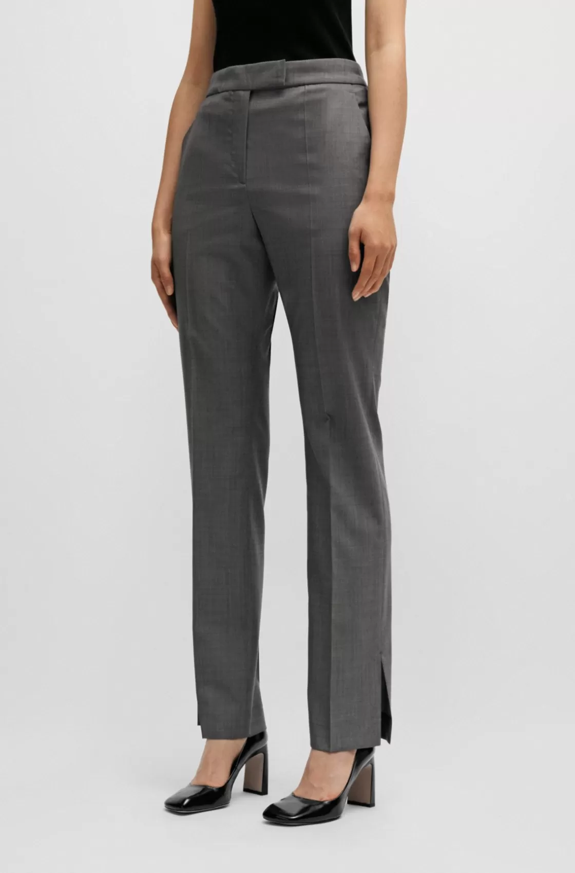 HUGO BOSS Slim-fit Trousers In Italian Virgin-wool Sharkskin Patterned Cheap