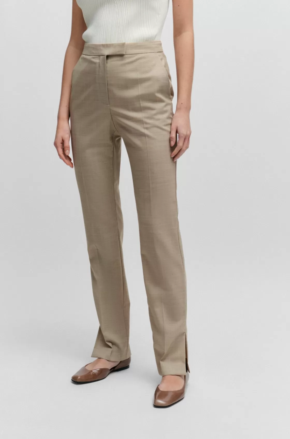 HUGO BOSS Slim-fit Trousers In Italian Virgin-wool Sharkskin Patterned Hot