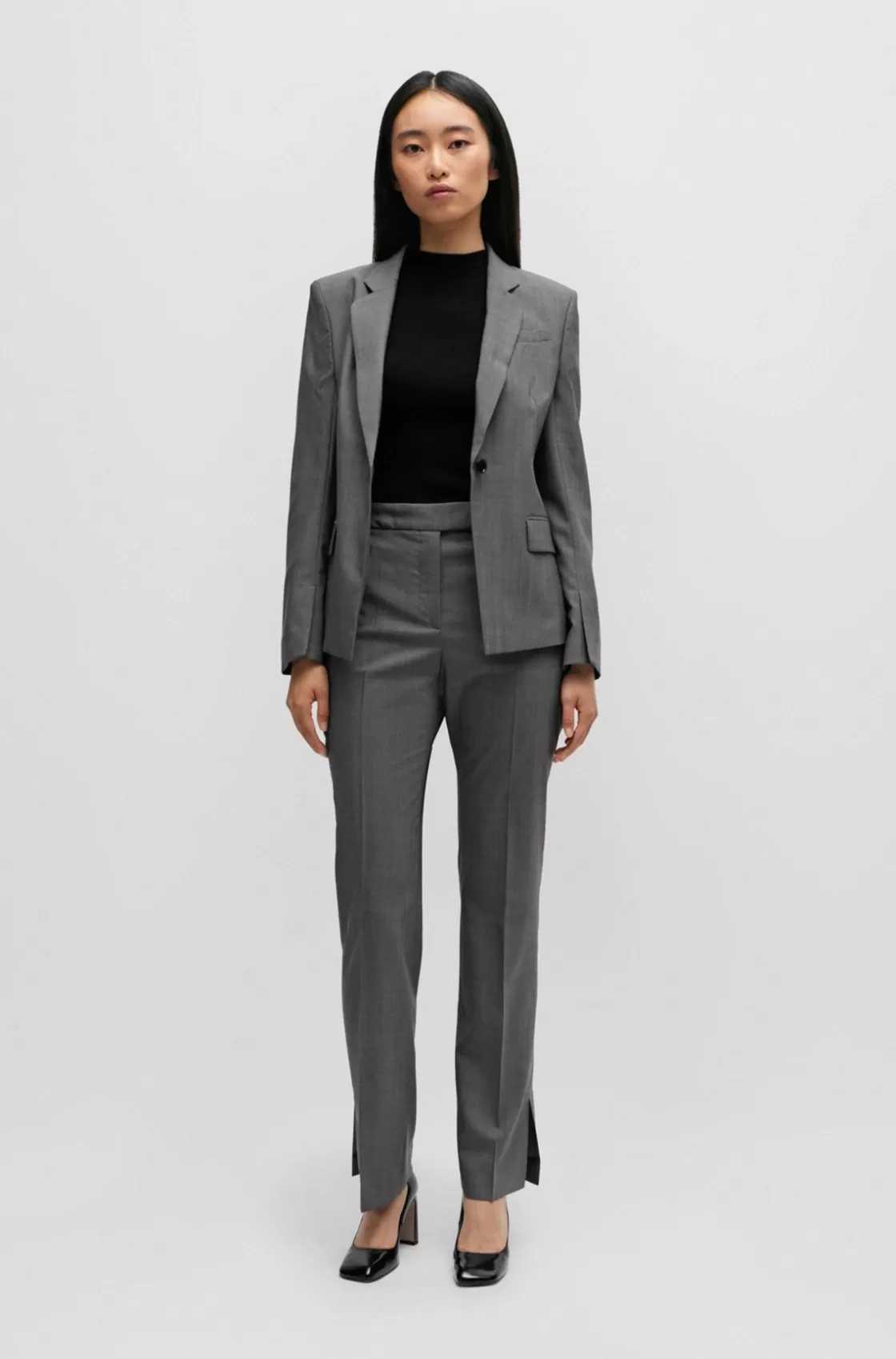 HUGO BOSS Slim-fit Trousers In Italian Virgin-wool Sharkskin Patterned Cheap