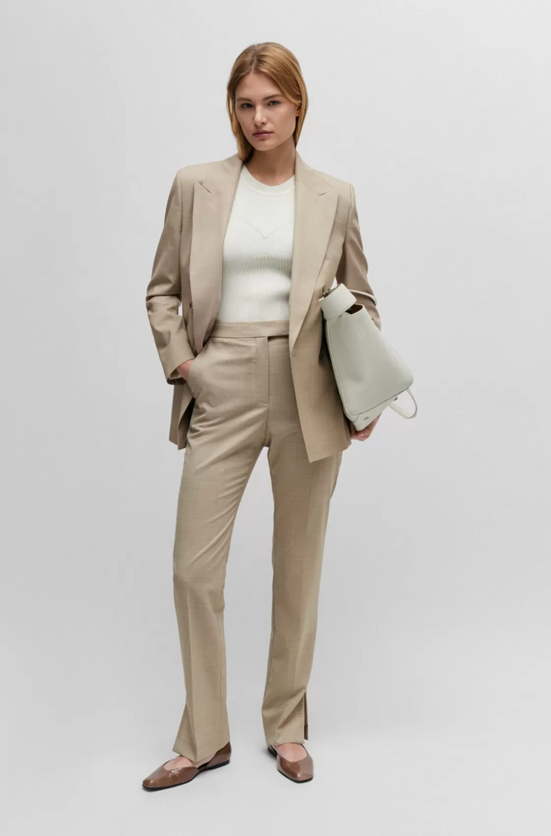 HUGO BOSS Slim-fit Trousers In Italian Virgin-wool Sharkskin Patterned Hot