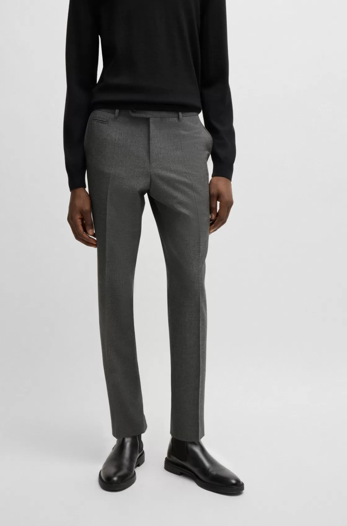 HUGO BOSS Slim-fit Trousers In Melange Stretch Cloth Grey Best