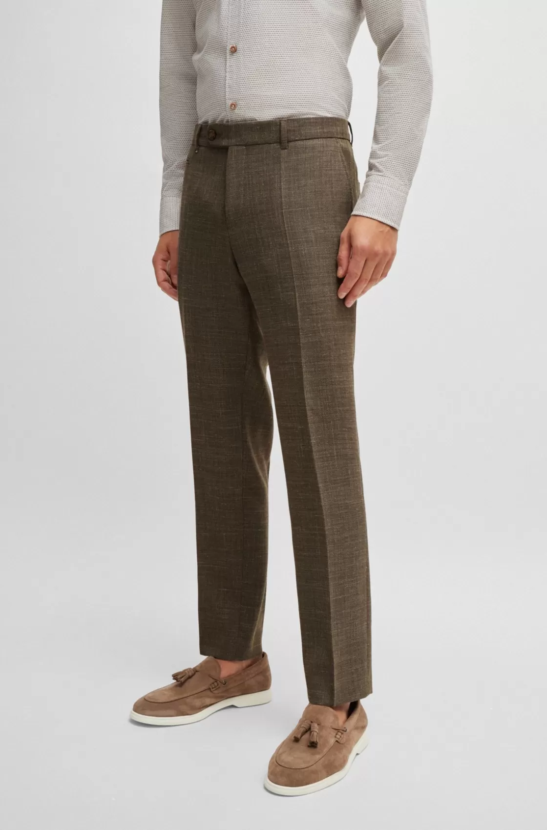 HUGO BOSS Slim-fit Trousers In Melange Stretch Cloth Light Beige Best