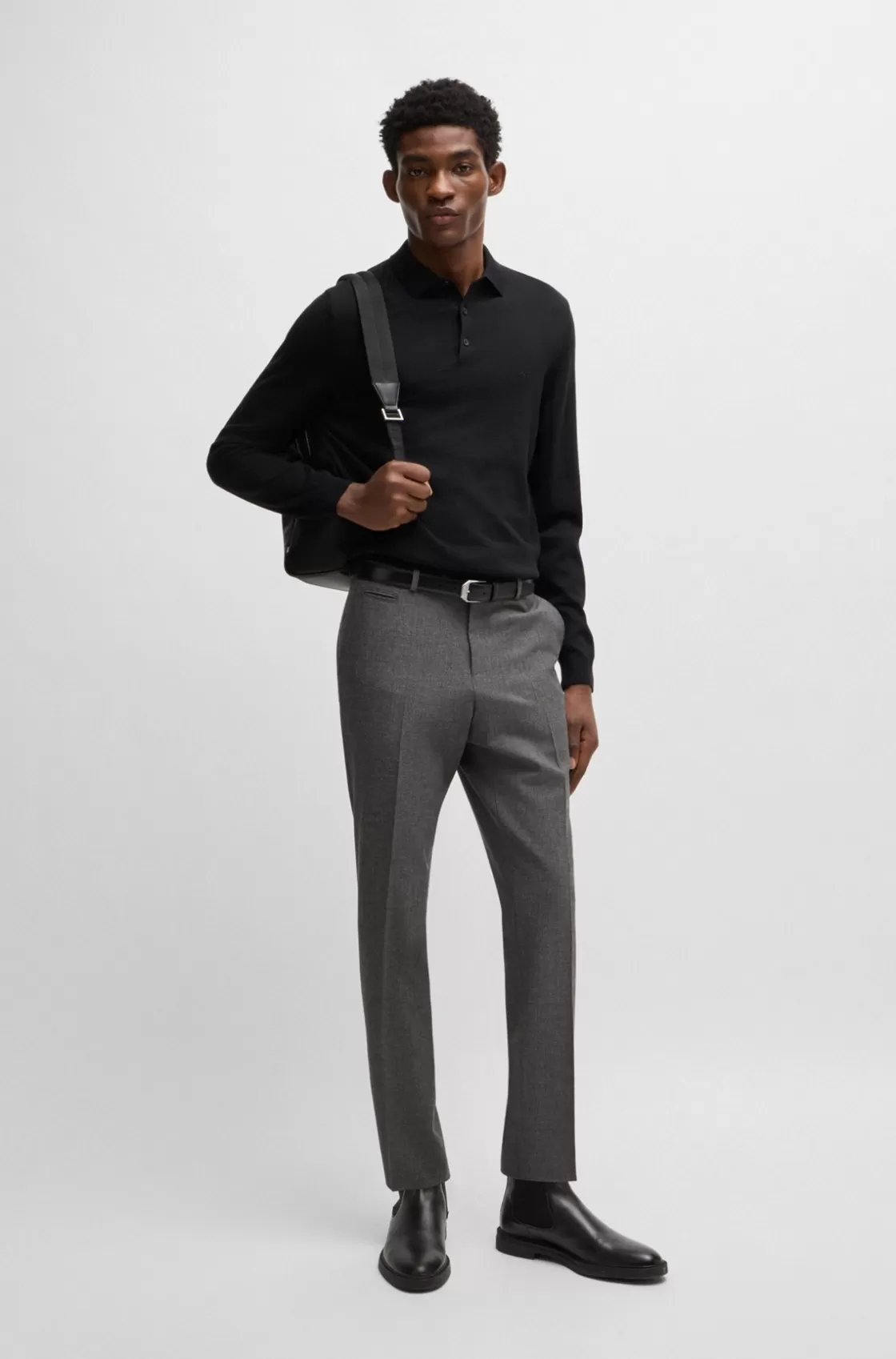 HUGO BOSS Slim-fit Trousers In Melange Stretch Cloth Grey Best