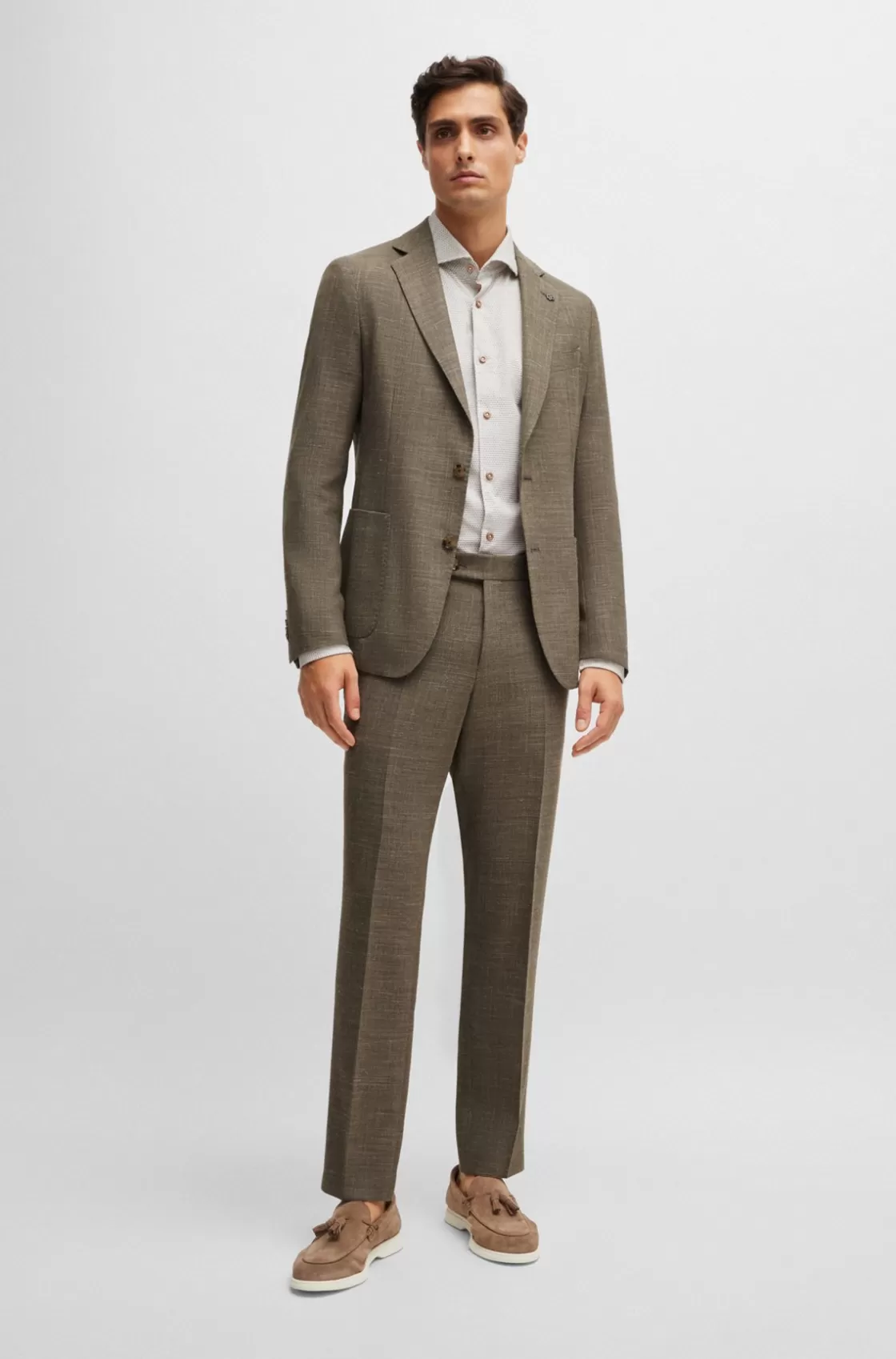 HUGO BOSS Slim-fit Trousers In Melange Stretch Cloth Light Beige Best
