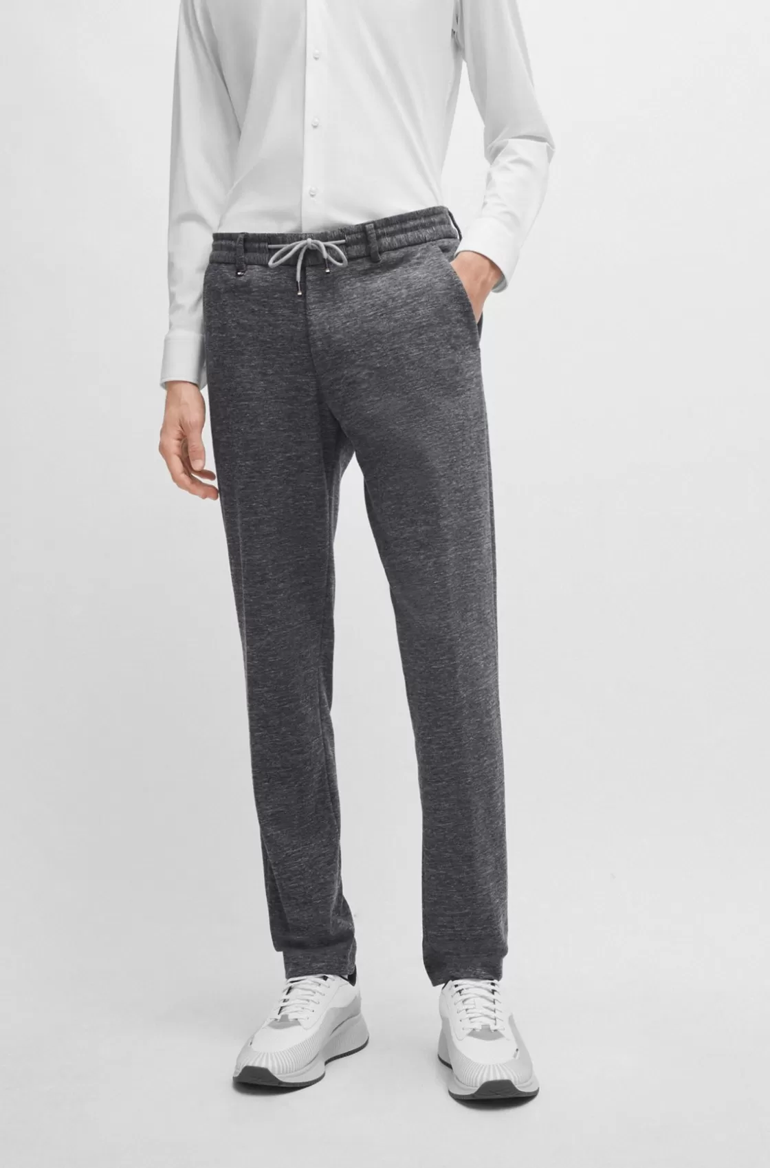 HUGO BOSS Slim-fit Trousers In Melange Stretch Jersey Silver Sale