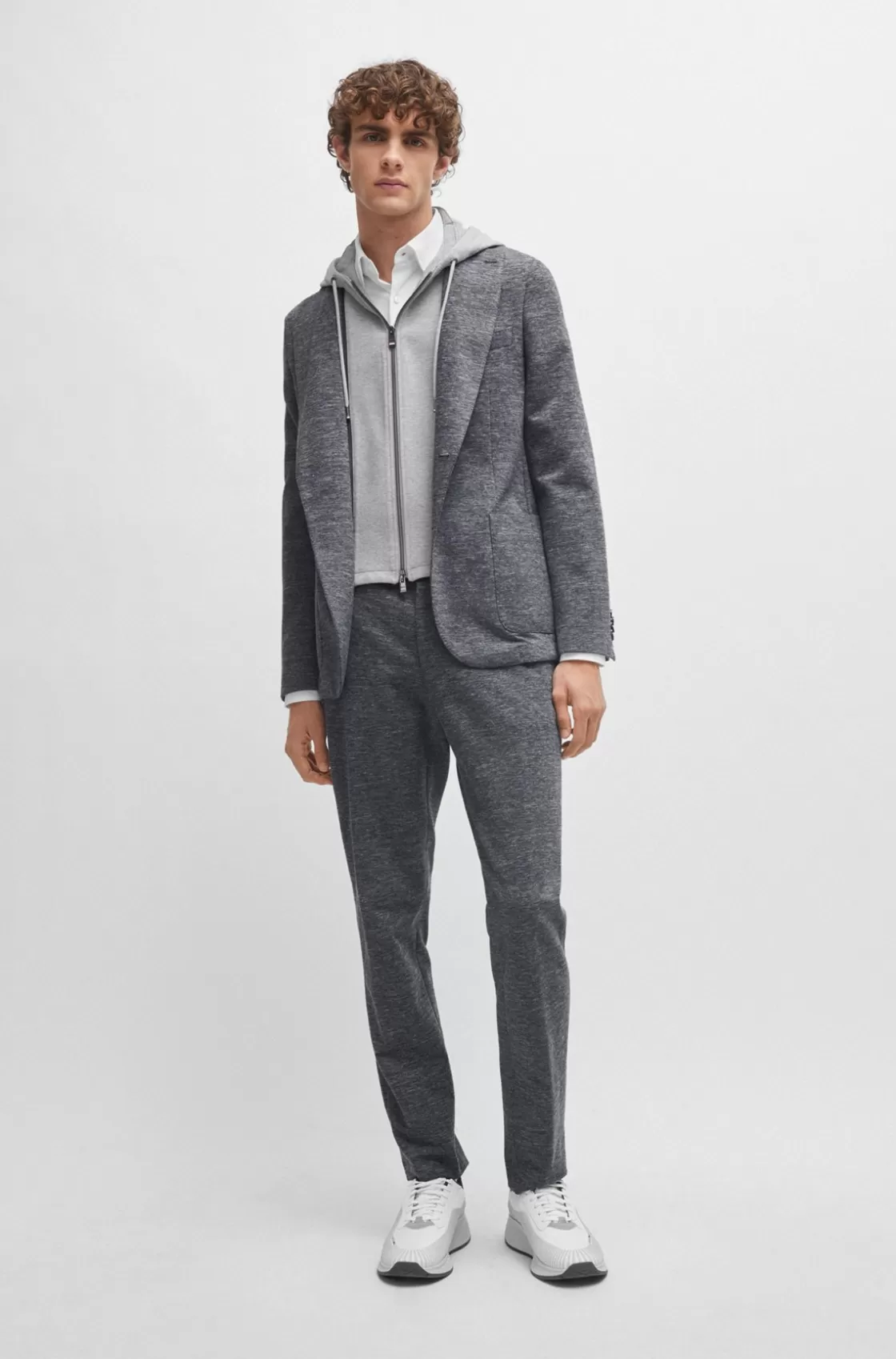 HUGO BOSS Slim-fit Trousers In Melange Stretch Jersey Silver Sale