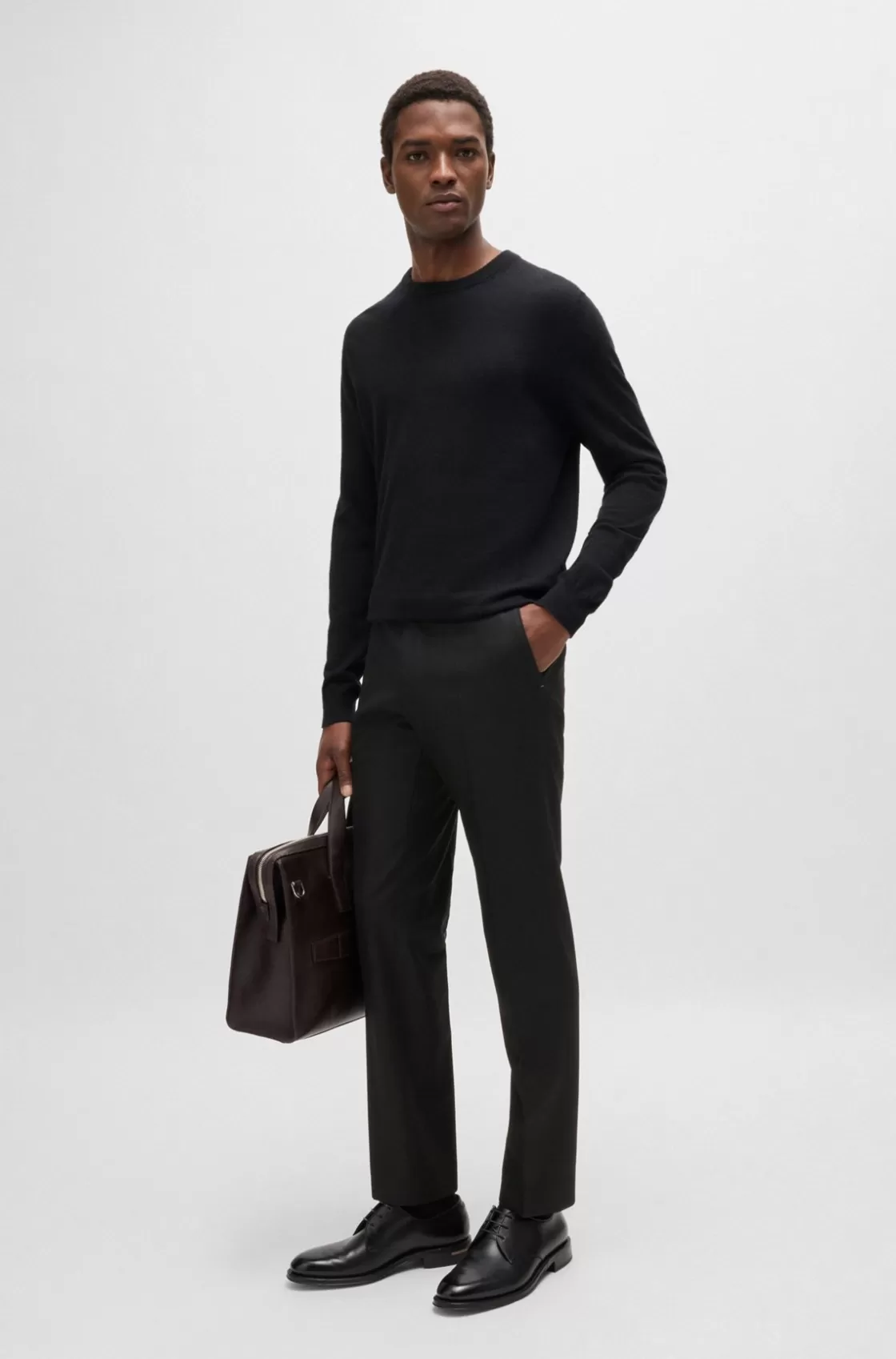 HUGO BOSS Slim-fit Trousers In Melange Wool Black Sale