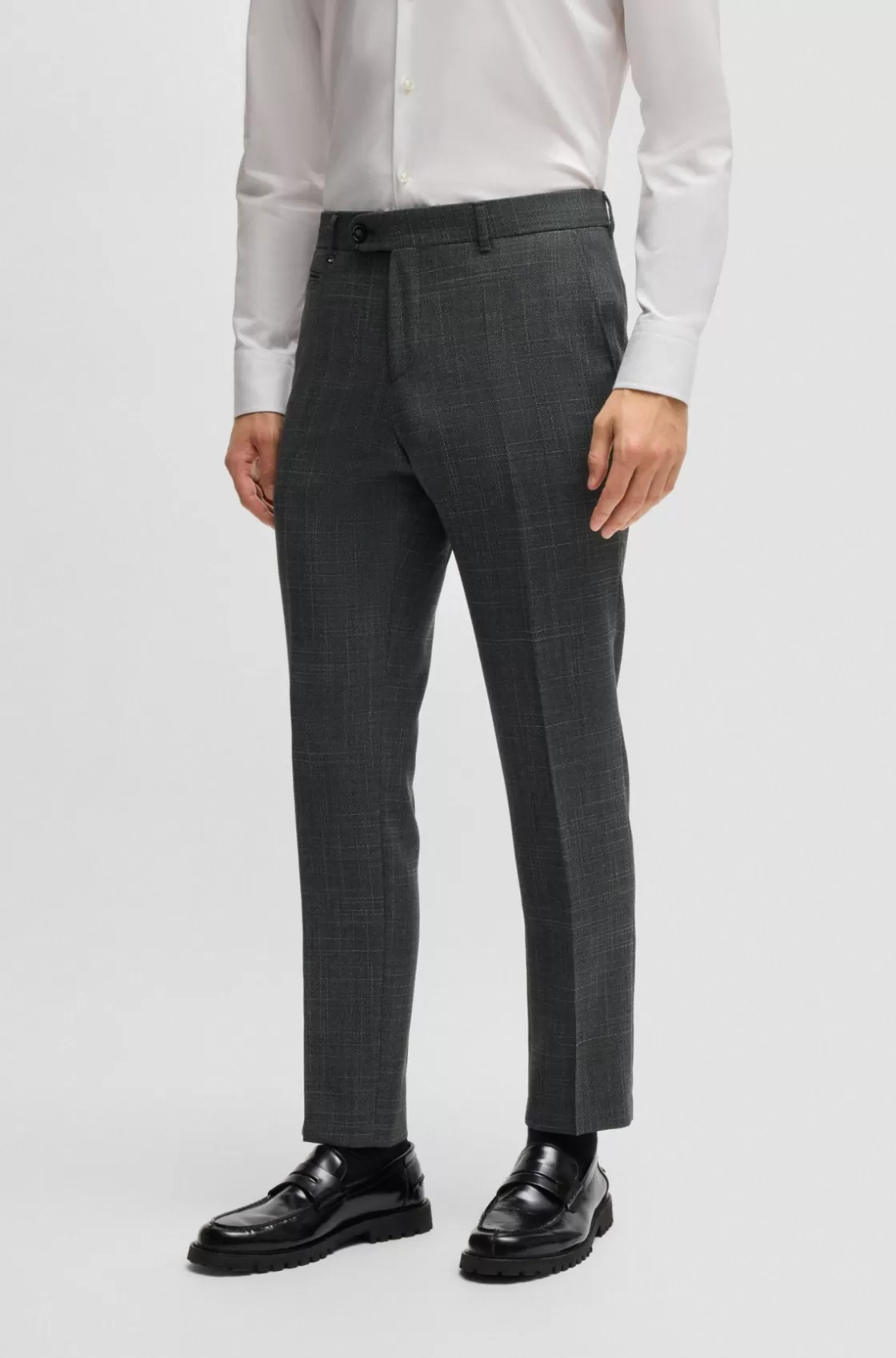 HUGO BOSS Slim-fit Trousers In Micro-patterned Stretch Cloth Grey Cheap