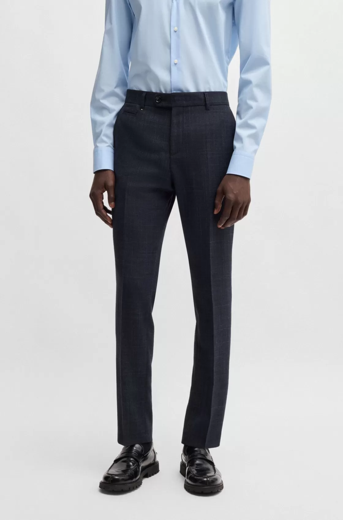 HUGO BOSS Slim-fit Trousers In Micro-patterned Stretch Cloth Dark Blue Shop