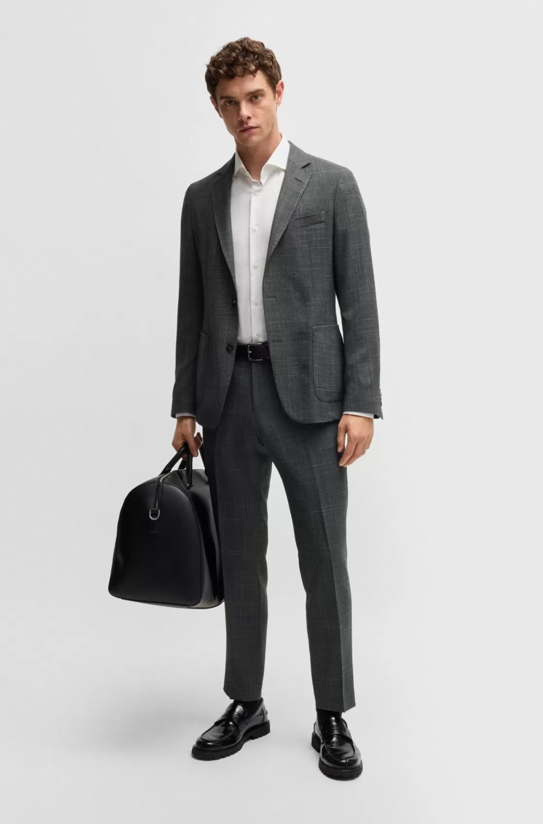 HUGO BOSS Slim-fit Trousers In Micro-patterned Stretch Cloth Grey Cheap