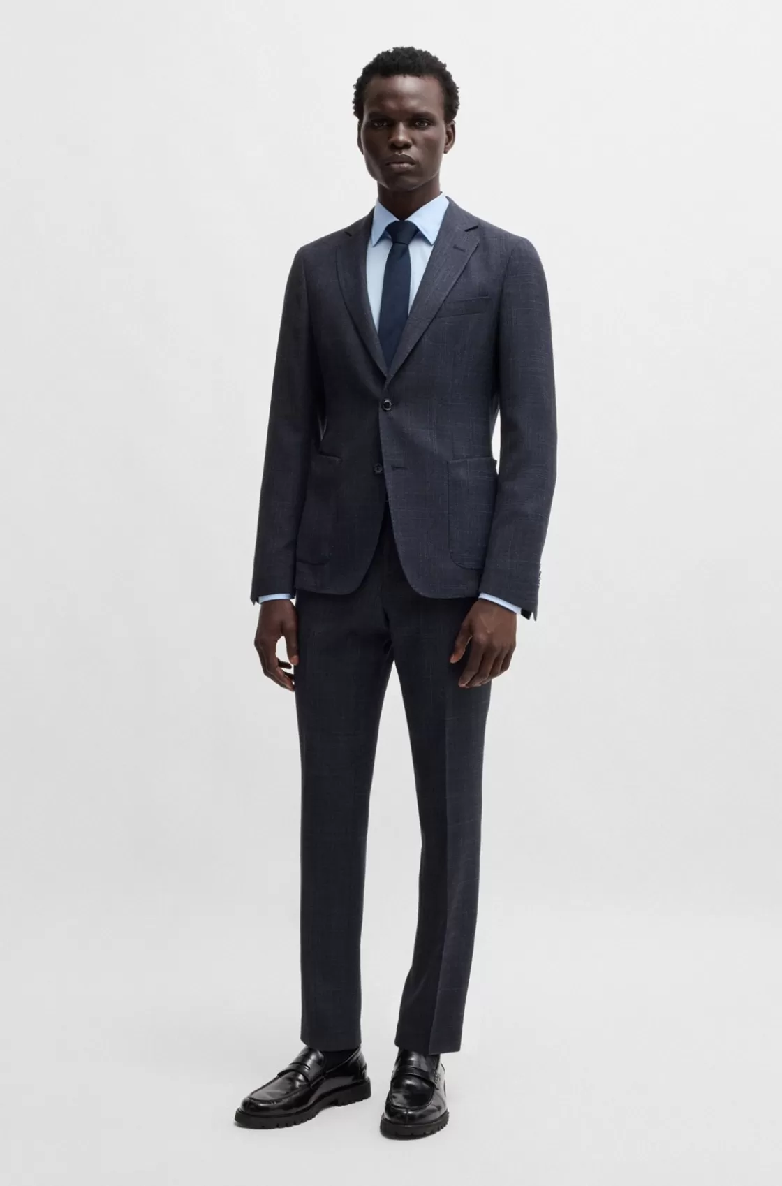HUGO BOSS Slim-fit Trousers In Micro-patterned Stretch Cloth Dark Blue Shop