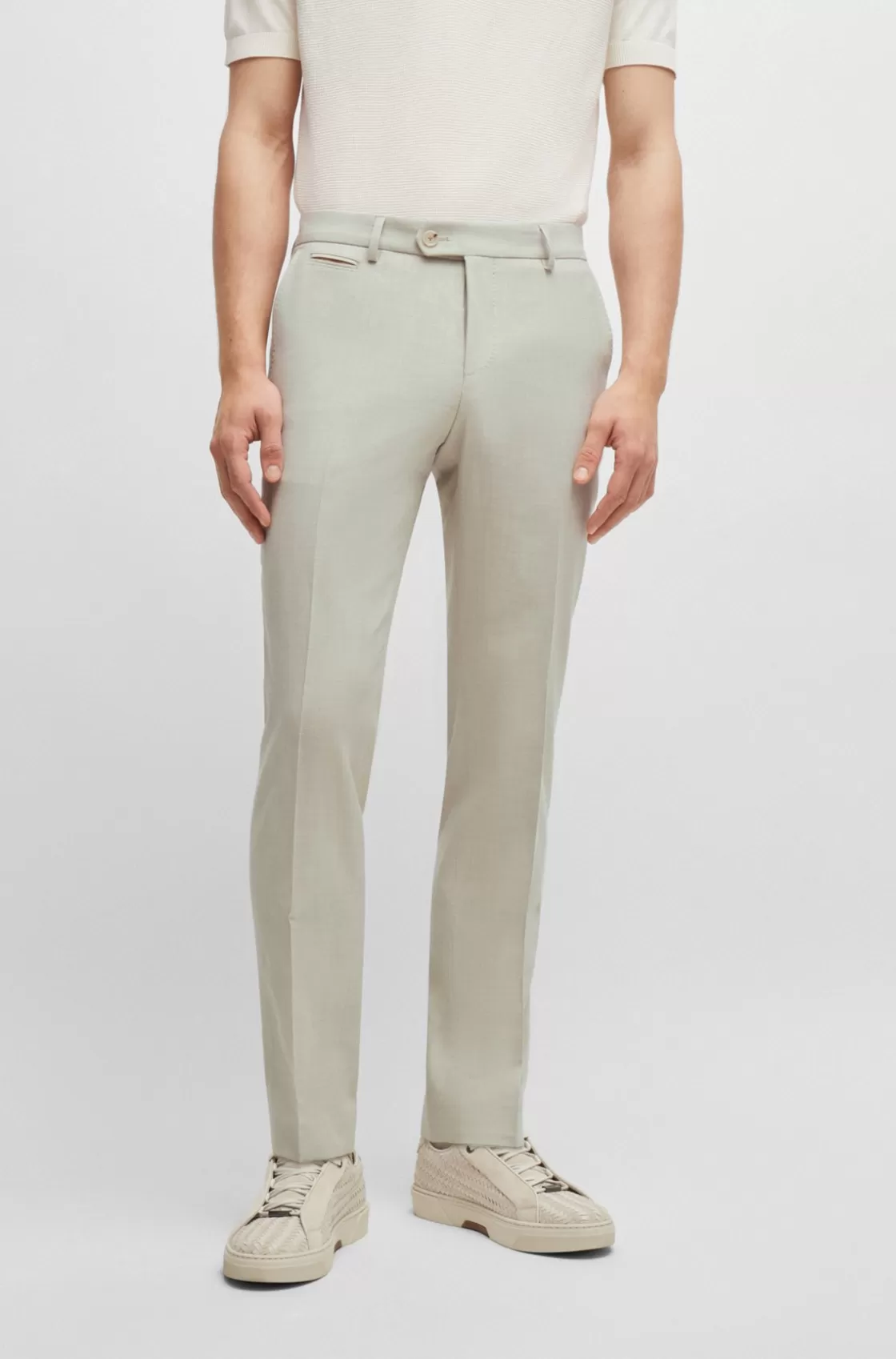 HUGO BOSS Slim-fit Trousers In Micro-patterned Stretch Material Light Beige Sale