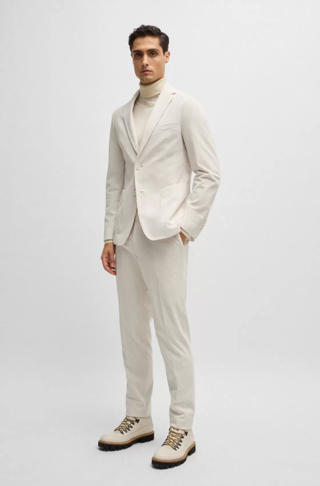 HUGO BOSS Slim-fit Trousers In Performance-stretch Corduroy White New