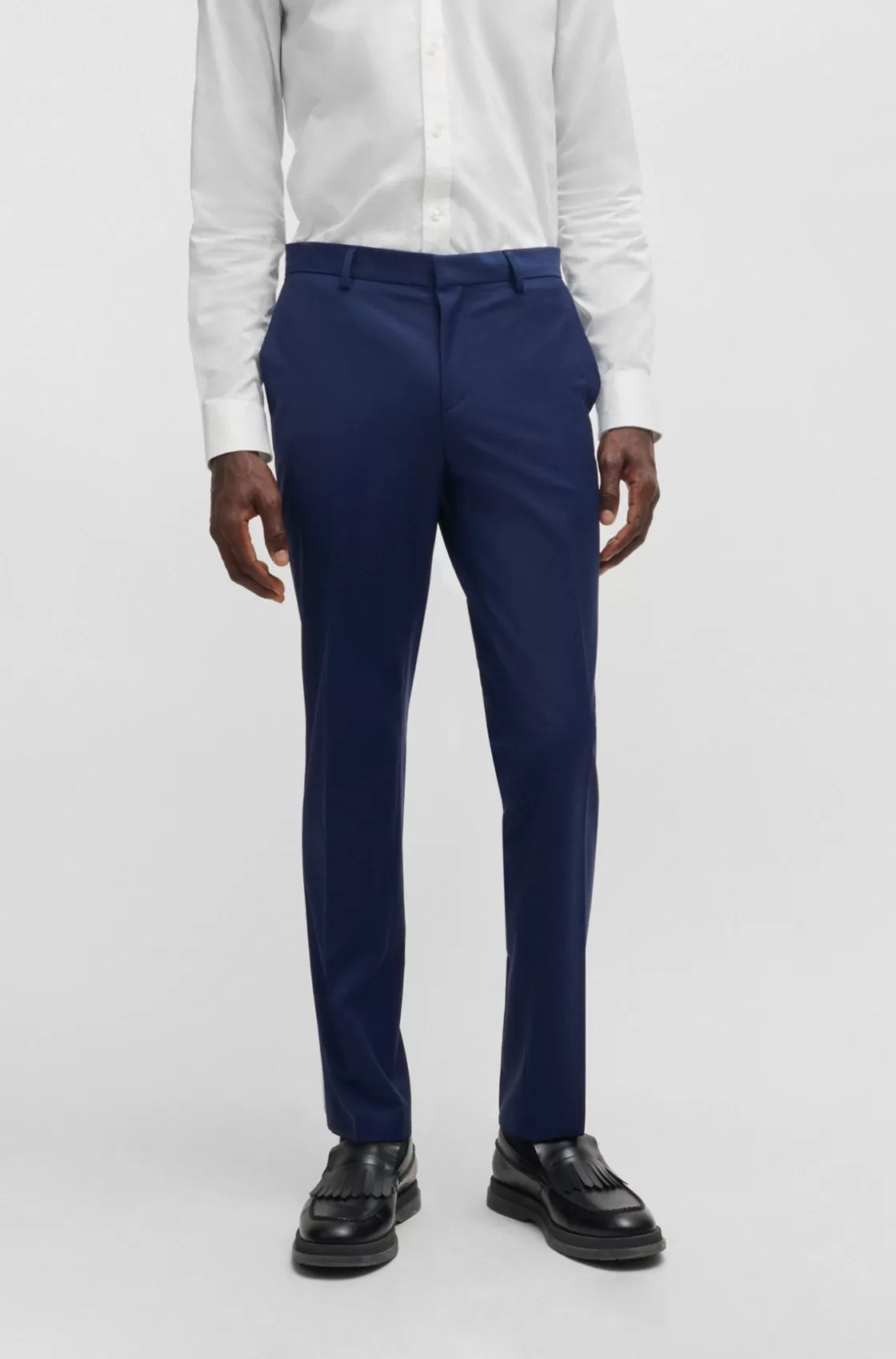 HUGO BOSS Slim-fit Trousers In Performance-stretch Wool Light Blue New
